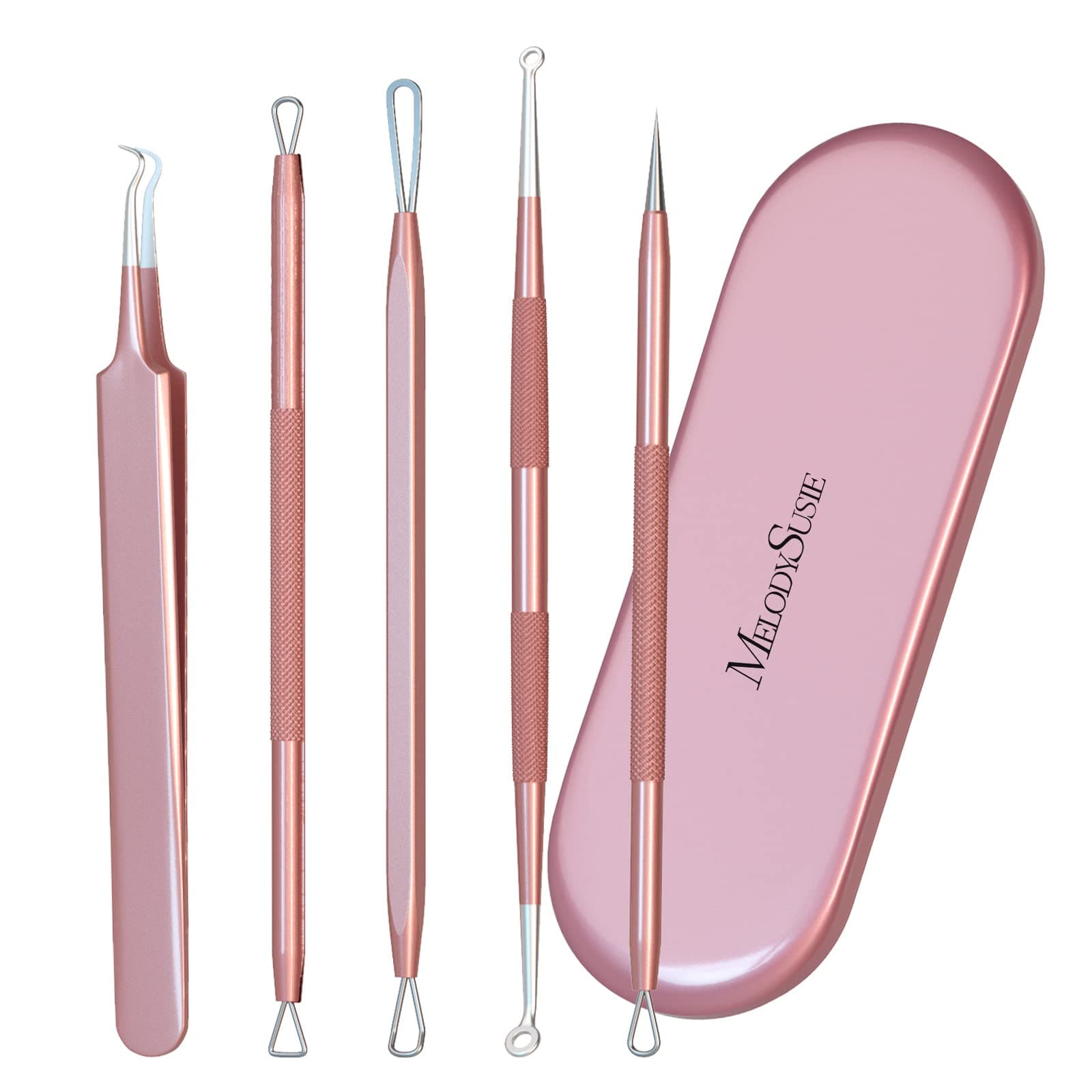 MelodySusie Blackhead Remover Pimple Popper Tool Kit - Professional Extractor for Nose and Face, Stainless Comedone, Blemish Whitehead Popping with Portable Metal Case.