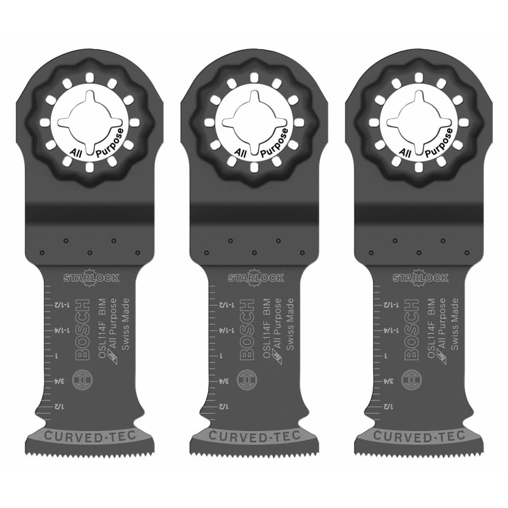 BOSCH OSL114F-3 3-Pack 1-1/4 In. Starlock Oscillating Multi Tool All Purpose Bi-Metal Plunge Cut Blades for Applications in Wood, Wood with Nails, Drywall, PVC, Metal (Nails and Staples)