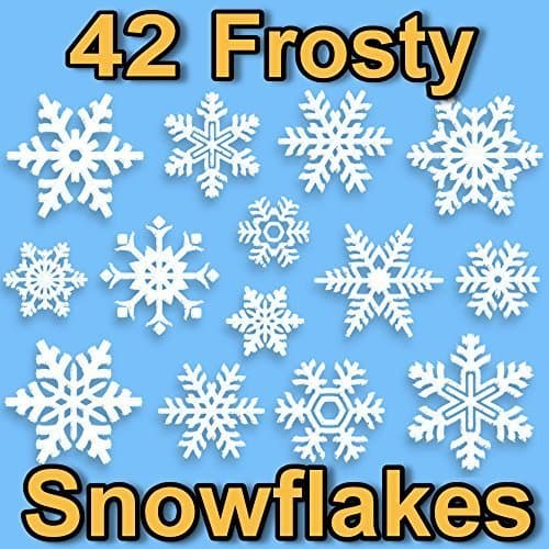 42 Snowflake Window Clings 2D Frosty Design by Articlings - Quick & Simple Christmas Decorations - Glueless PVC Stickers