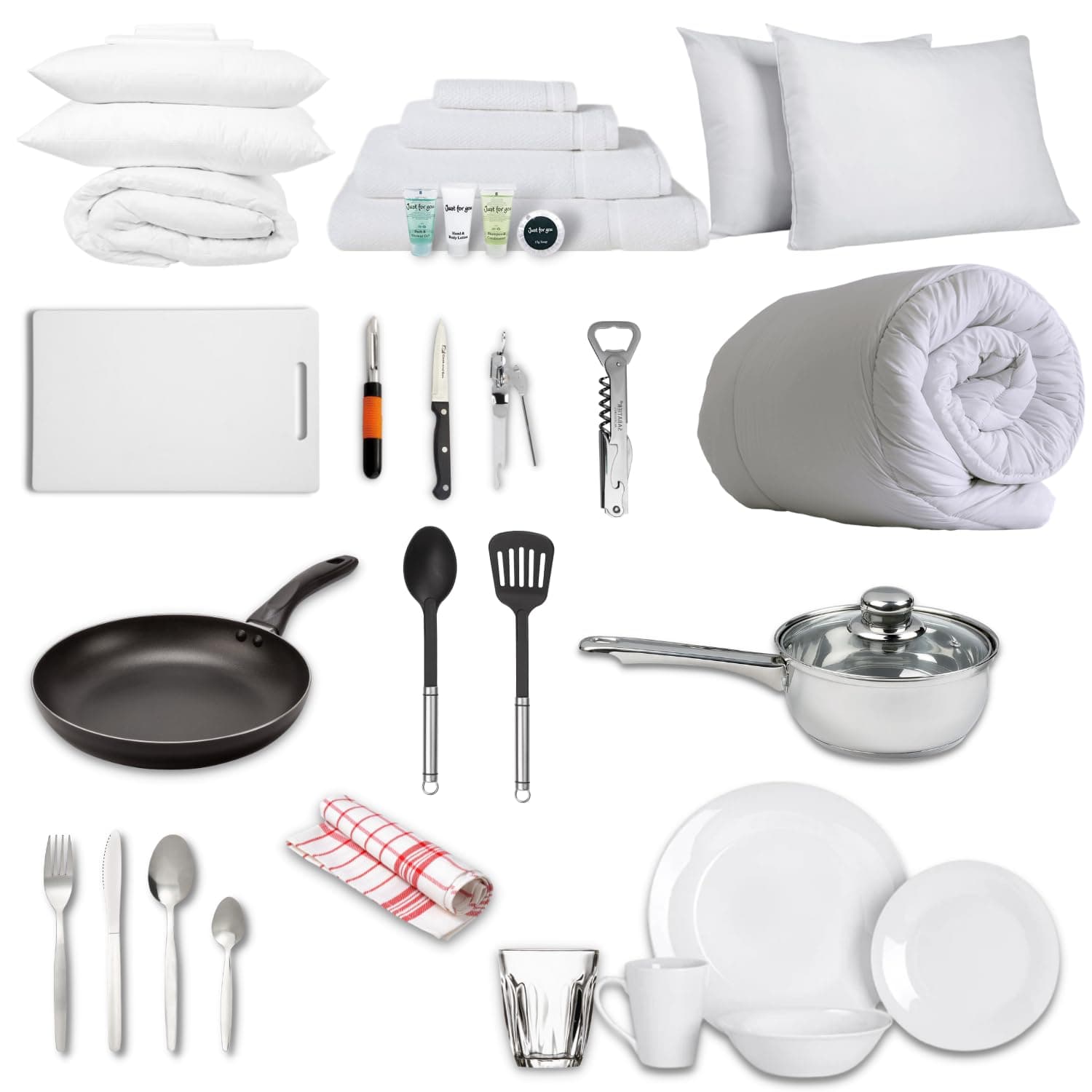 Home Starter, Kitchen Set, Bedding Pack, (Duvet, Bed Linen, Pillow) Kitchen Accessories for Home, Kitchen Appliance Set, Towel Set (Double, White & White)