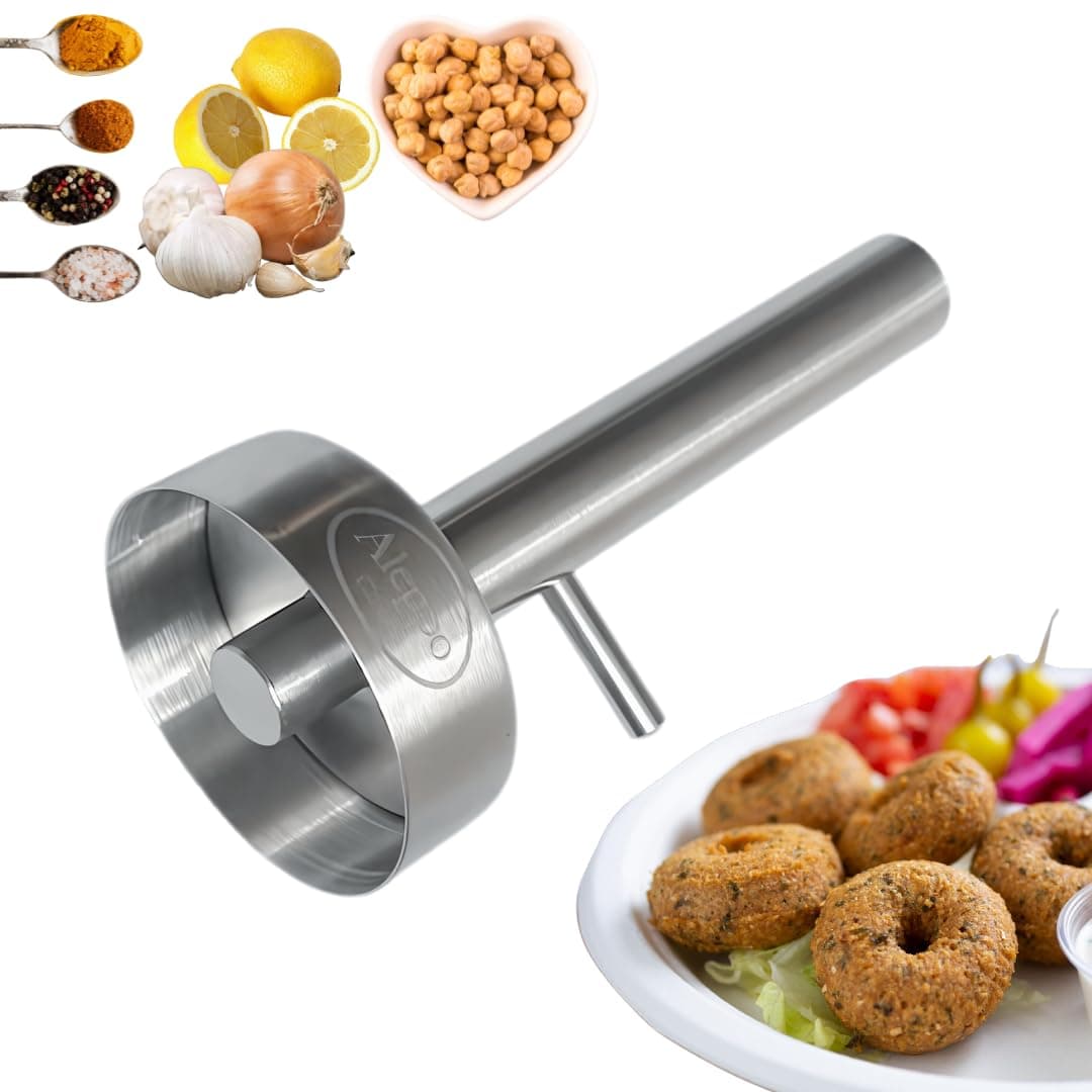 Falafel Maker Press Donut Shape (With Hole) Stainless Steel Premium Quality Professional Middle Eastern Kitchen Tool Meatball Mold Scoop 2.3 Inch (5.75cm) Diameter (1)