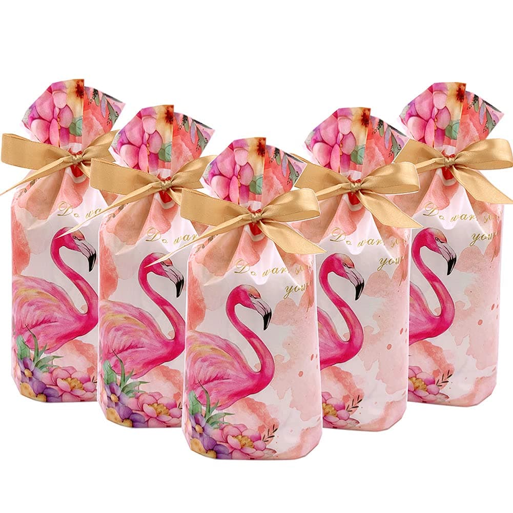 24pcs Treat Bags Party Favor Bags Flamingos Bags Plastic Gift Bags Drawstring Bags Candy Goodies Bags Gift Wrapping Package for Birthday Party Wedding Baby Shower Bridal Shower