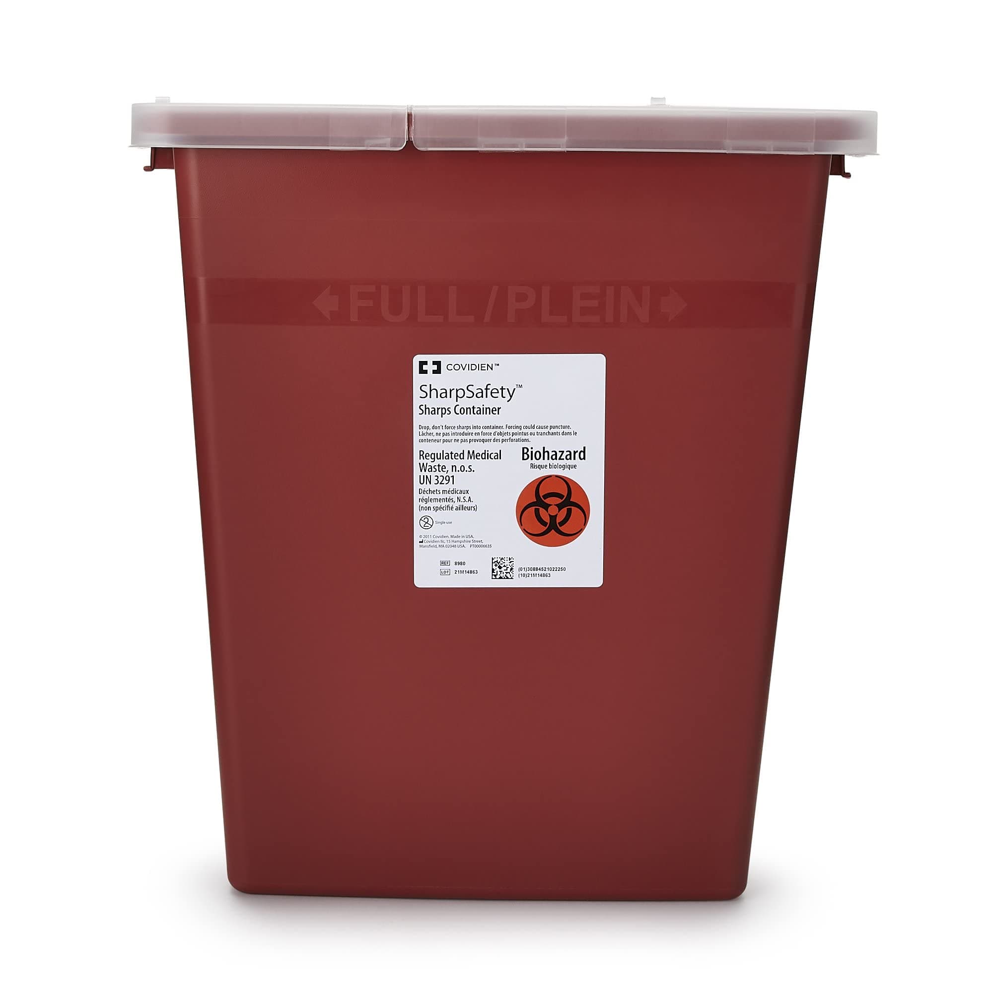 COVIDIEN8980 SharpSafety Sharps Container Hinged Lid, 8 gal Capacity, Red (Pack of 10)