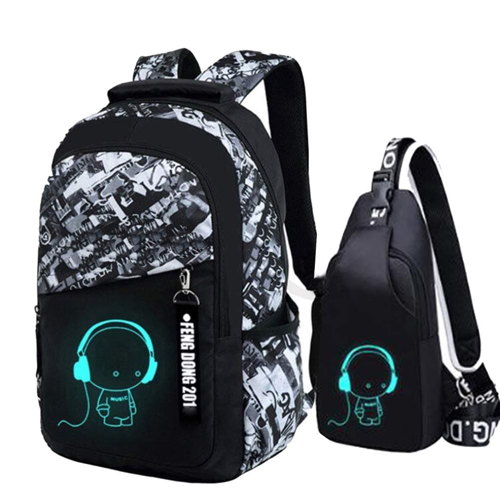 School Backpack for Boys Print Backpack Teenagers Nylon Large School Bag Outdoor Reflective Daypack