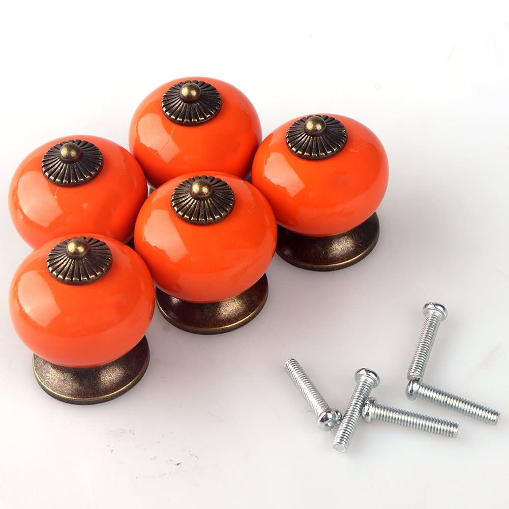 2013newestseller 5pcs Ceramic Knobs Cabinet Door Cupboard Drawer Locker Handle Pull Orange