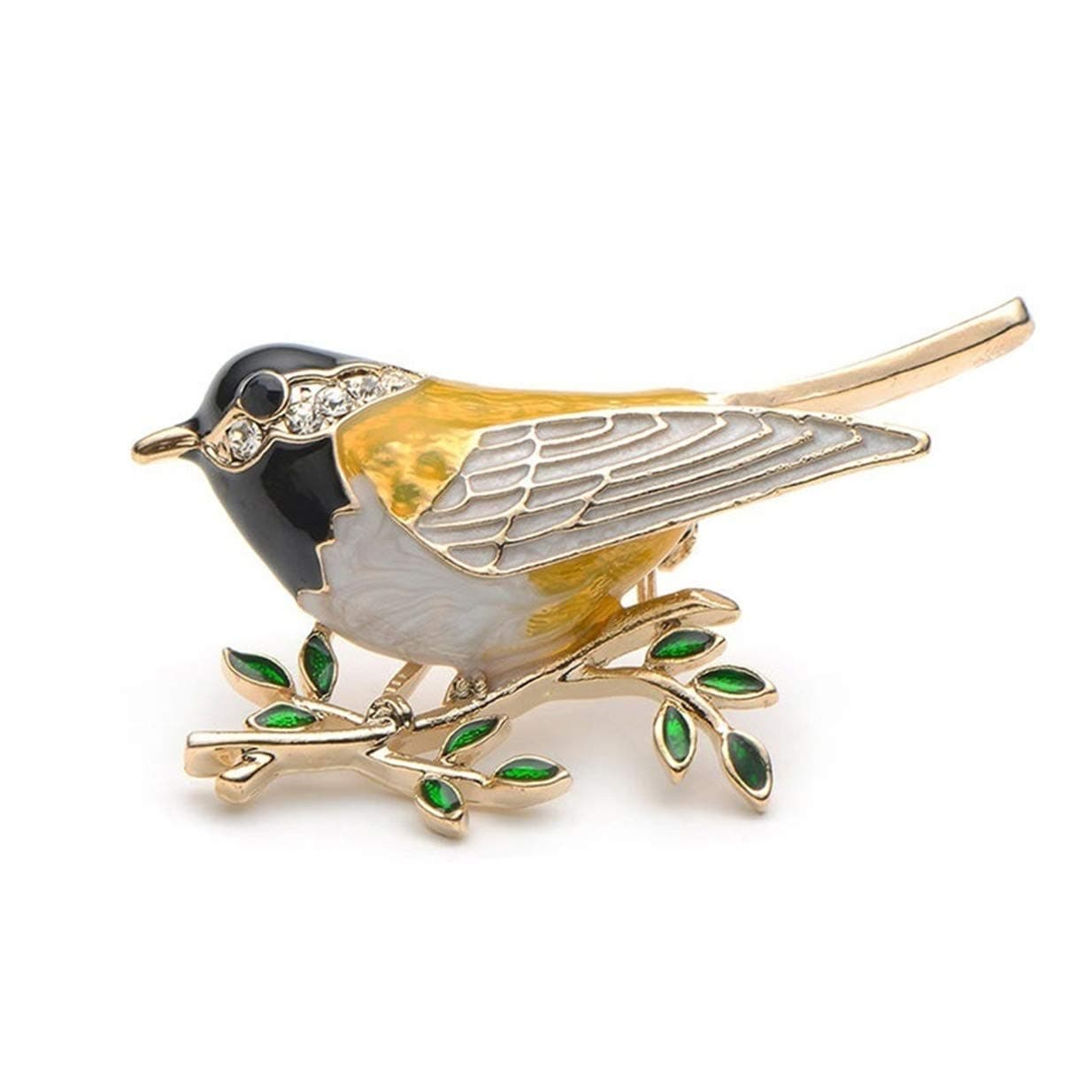 EJY Rhinestone Enamel Oriole Bird Branch Pins Brooches for Men Women Suits Dress Banquet Brooch Gift(black)