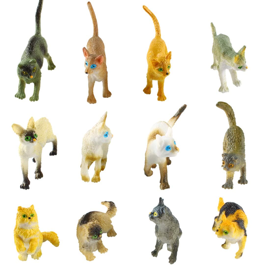 Larcele 12 Kinds Simulated Mini Plastic Animal Model Cat Toy Figures For Kids FZM-01 (Cat)