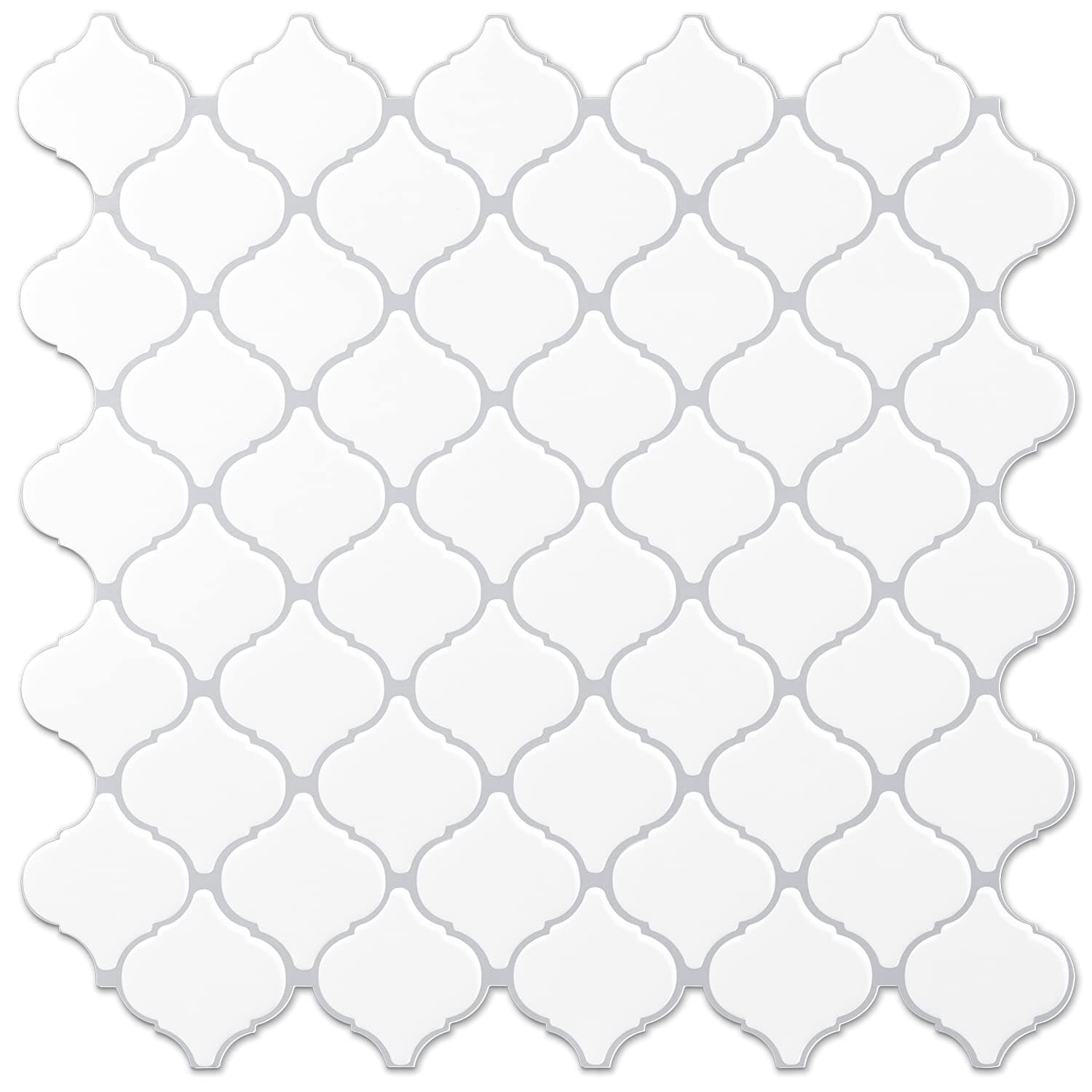 STICKGOOArabesque Tile Peel and Stick Backsplash, 12”X12” Backsplash Tile for Kitchen Peel and Stick, Self Adhesive Wall Tile Stick on Tiles (Thicker Design, White)
