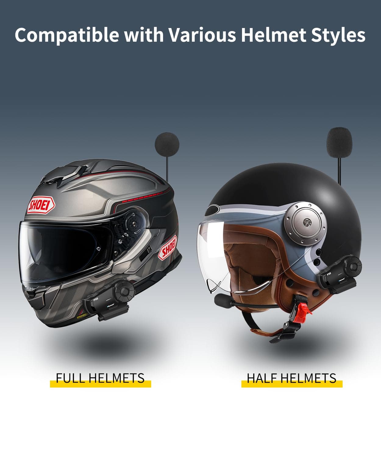 FODSPORTS FX8 Motorcycle Bluetooth Intercom with Noise Cancellation,Bluetooth Headset with FM,Up to 8 Riders Helmet Intercom,Helmet Headset Communication System for ATV/Dirt Bike/Off Road/2pcs