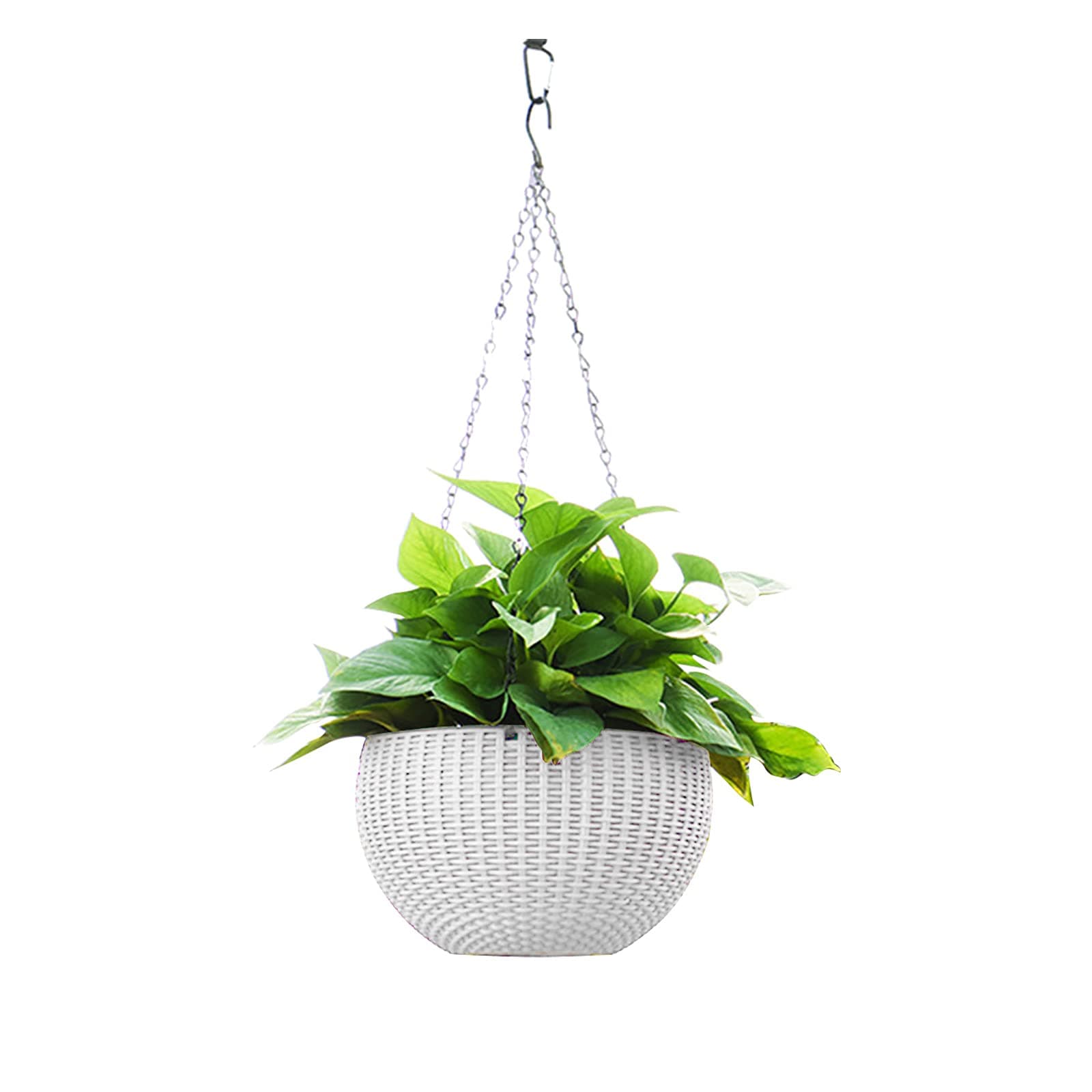 MORITIA Self Watering Hanging Planter for Indoor and Outdoor, Wicker Design Plant Basket with Chain and Water Level Indicator Gauge, 10 inch in Diameter (White)