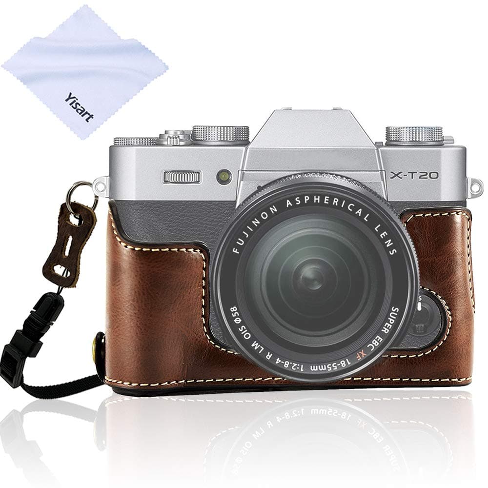Yisau XT30 XT20 XT10 Camera Case Leather Half Case Handmade Genuine and Strap Compatible Bottom for Fujifilm XT30 XT20 XT10 Camera (Coffee)
