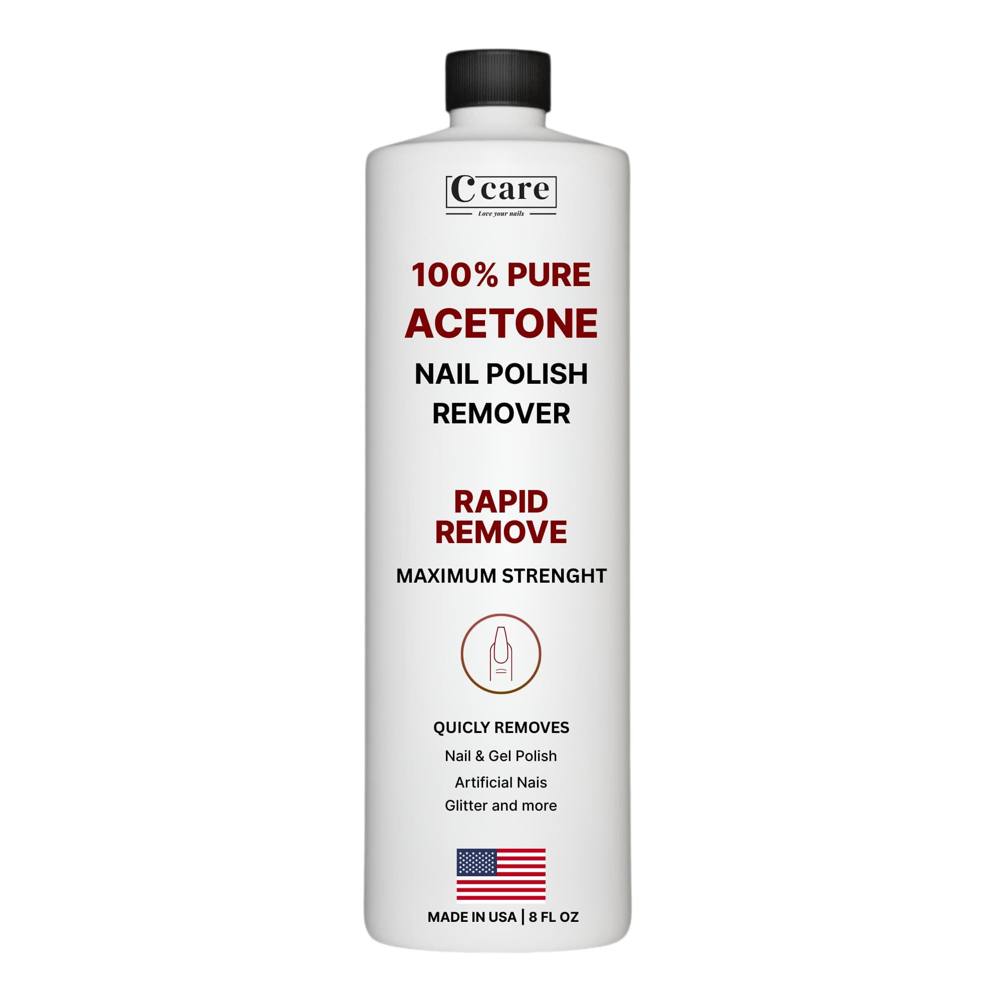 100% Pure Acetone Nail Polish Remover | Professional Quality | Easy To Use | Rapidly Removes Natural, Gel, Acrylic, shellac, and Glitter Nails | 8 Fl oz
