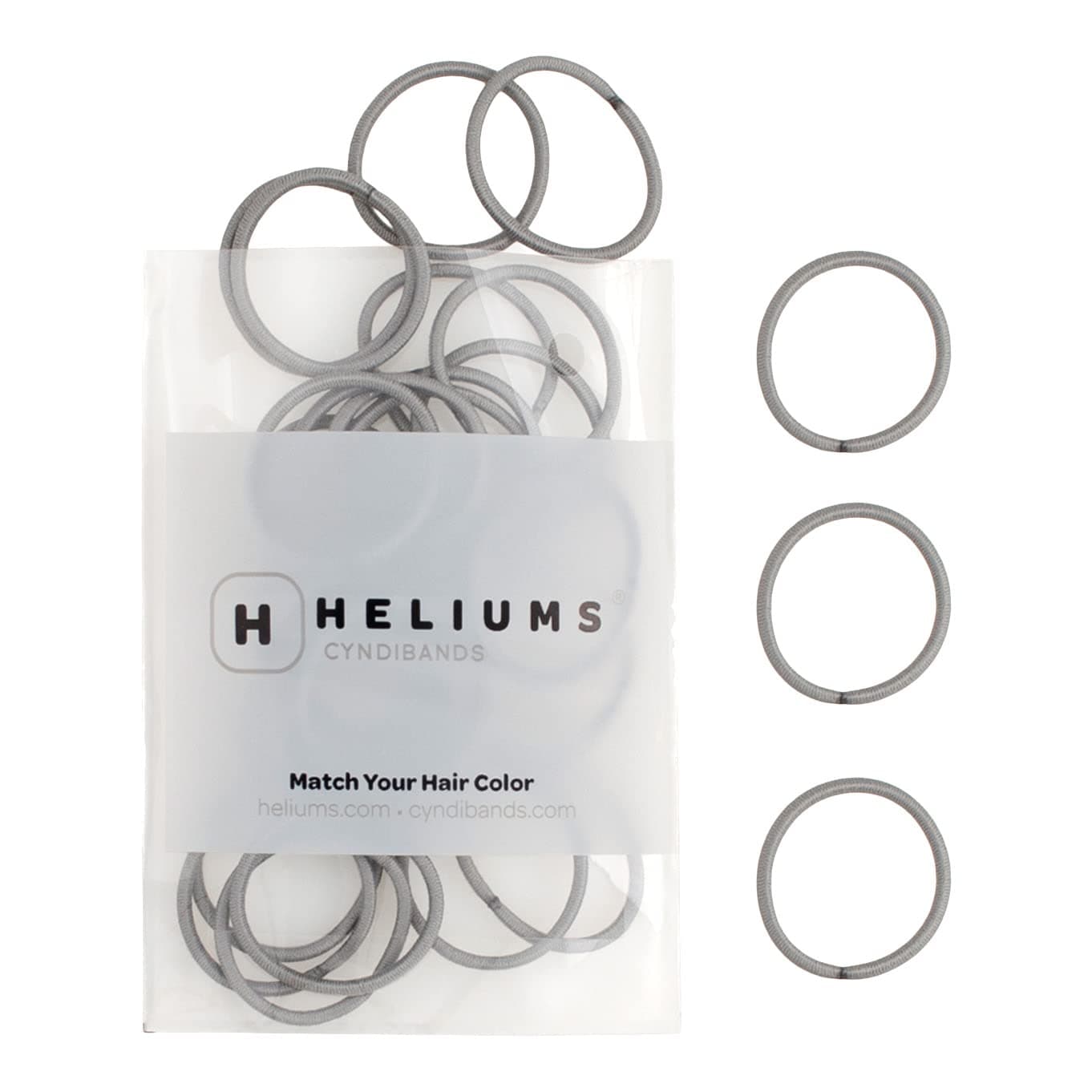 Heliums Small Hair Ties - Gray - No Damage Mini 1 Inch Reusable 2mm Elastics for Thin Hair and Kids, Neutral Ponytail Holders - 48 Count