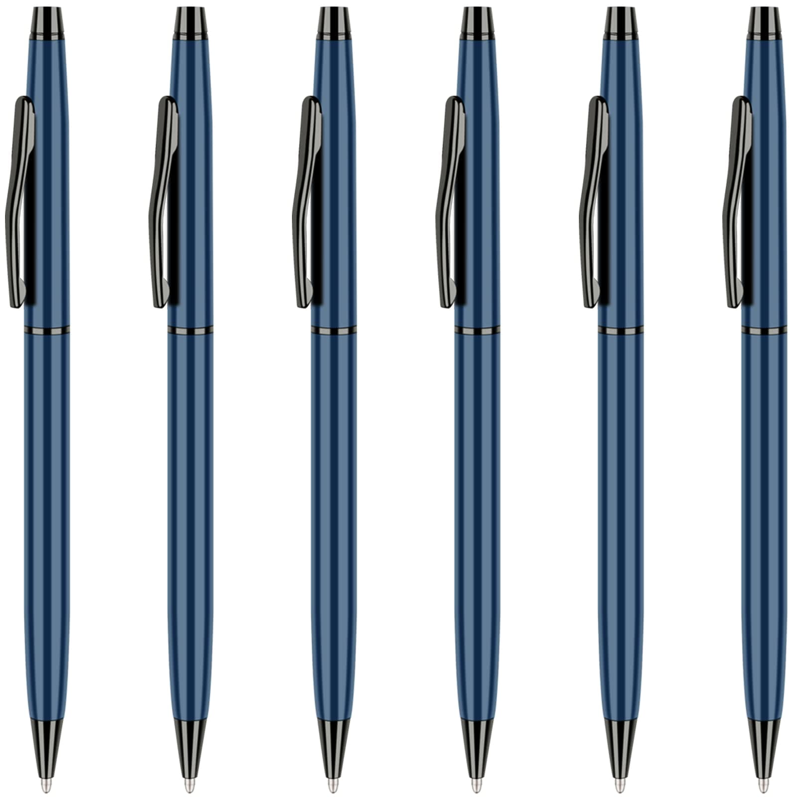 Slim Metallic Retractable Ballpoint Pens -Black ink-Blue & Black, Nice Gift for Business Office Students Teachers Wedding Christmas, Medium Point(1 mm) 6 Pack.
