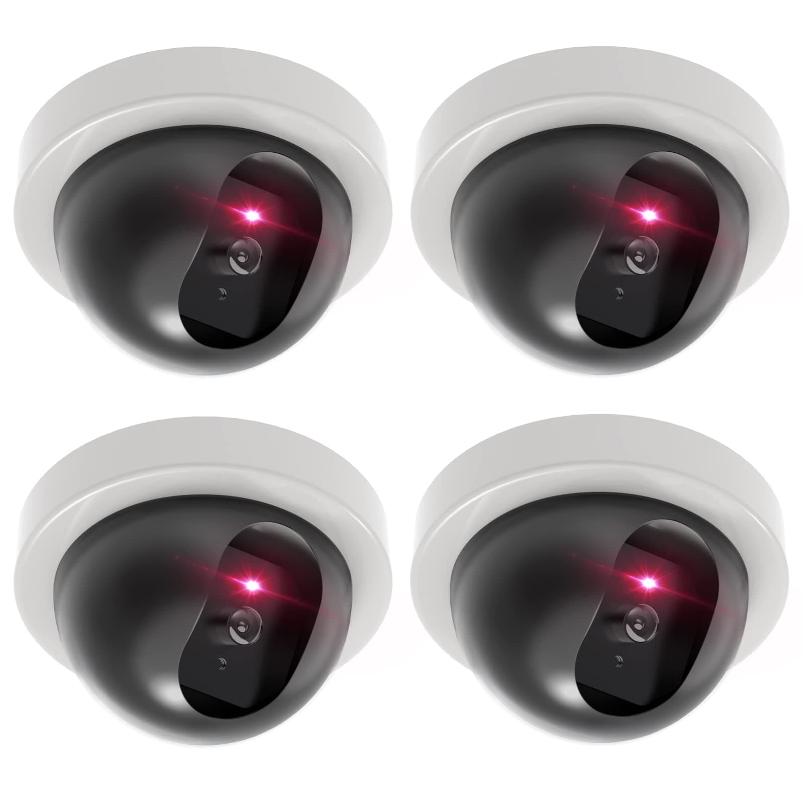 Dummy Fake Security CCTV Dome Camera with Flashing Red LED Light with Security Alert Sticker Decals (SDW-4), 4 Packs, White