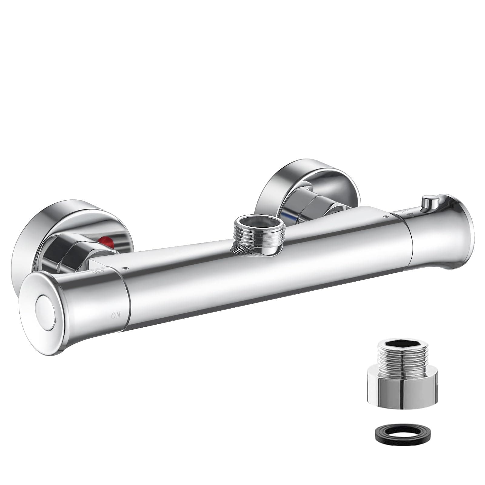 Thermostatic Shower Mixer Bar Valve Top Outlet 3/4" BSP, Wall Mounted Shower Mixer Tap Modern, Outlet Up Bar Shower Valve with 3/4" BSP to 1/2" BSP Pipe Adaptor, Anti Scald,Chrome