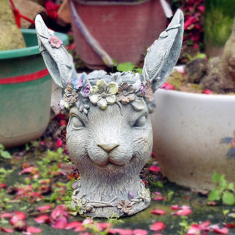 zenggp Resin Rabbit Head Flower Pot Plant Bowl Container Garden Planter Garden Ornament