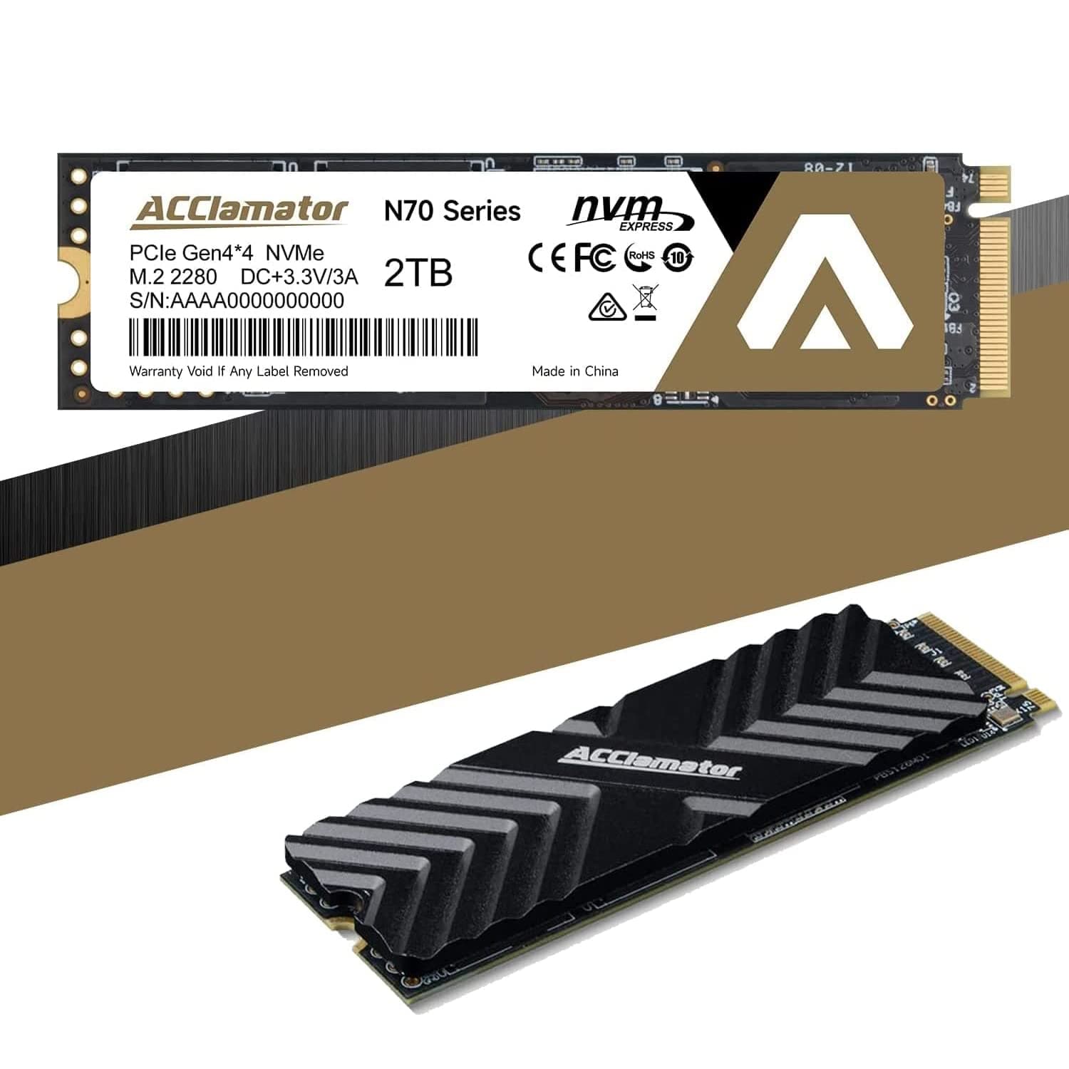 Acclamator NVMe 2TB Gen4*4 M.2 Compatible with PS5 SSD Equipped with 1GB DDR4 Cache Solid State Drive Gen4 PCIe 4.0 Read 7300 MB/s Write 6000 MB/s M.2 2280 3D NAND TLC N70