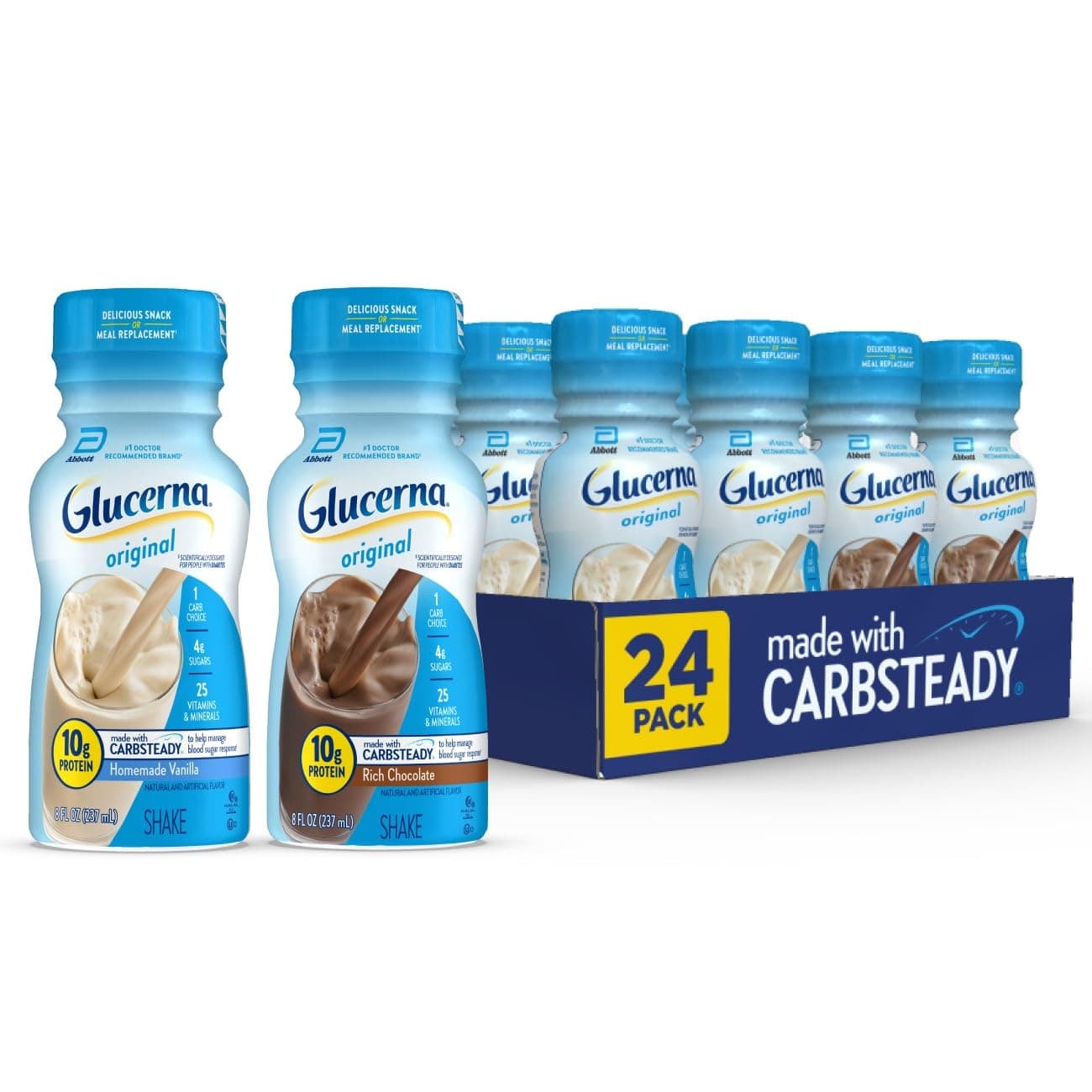 Diabetes Nutritional Shake, to Help Manage Blood Sugar, Rich Chocolate & Homemade Vanilla, 8 Fl Oz (Pack of 24)