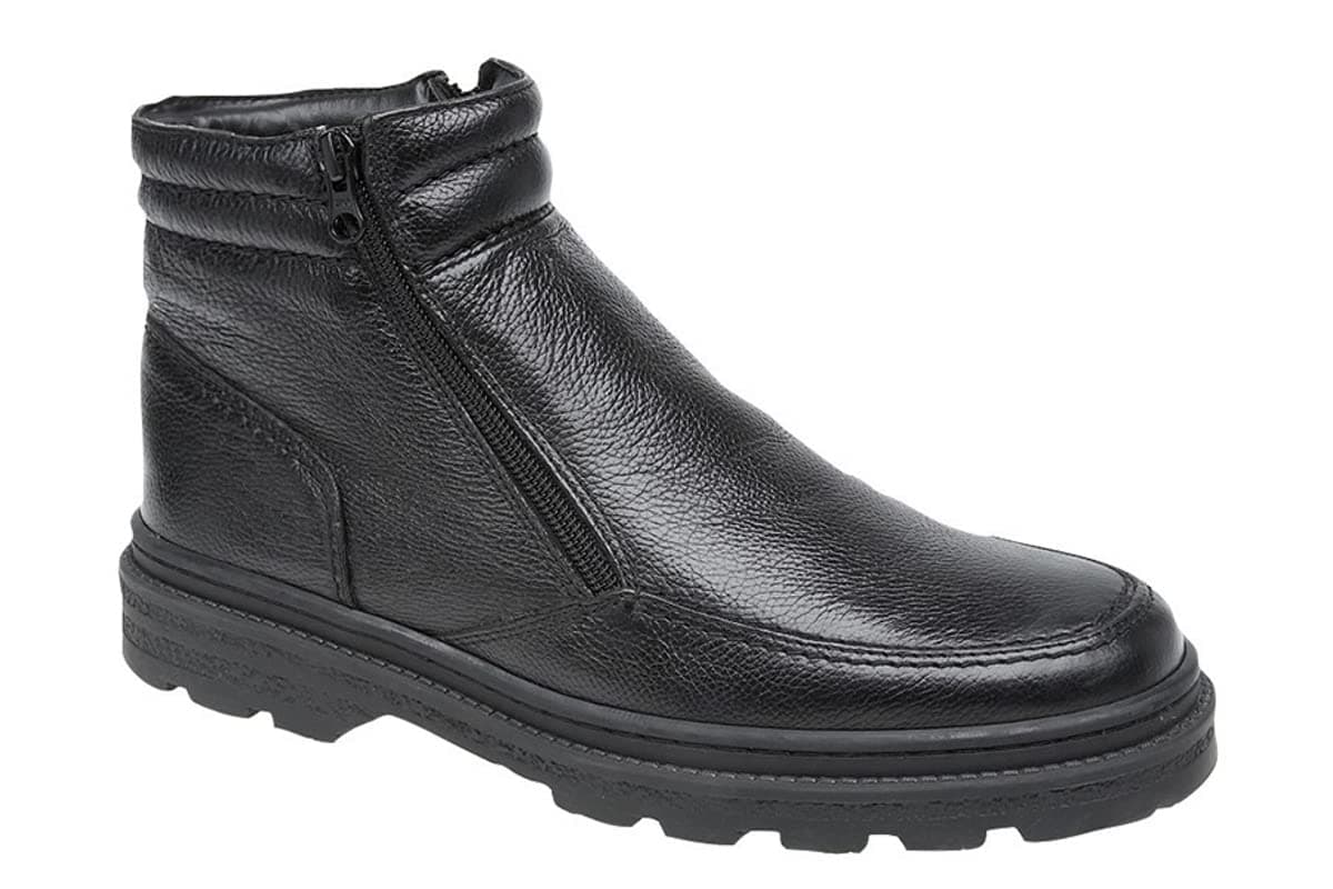 Mens Wide Open Leather Ankle Boots Mens Leather Boots With Thermal Lining And Twin Zip Fastening Black