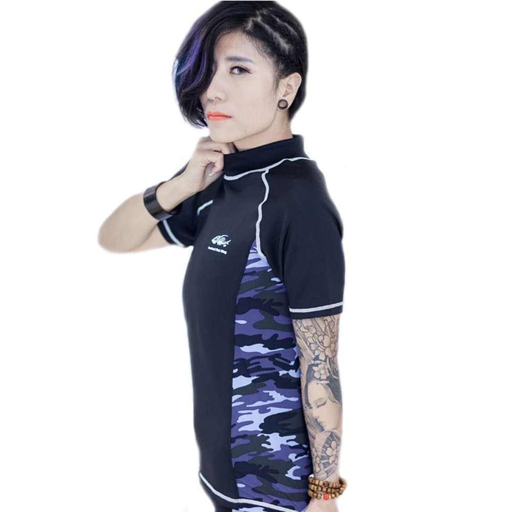 BaronHongWomen Lesbian Tomboy Zip Up Chest Binder Quick-Drying Swimwear Set Top+Swimming Pants