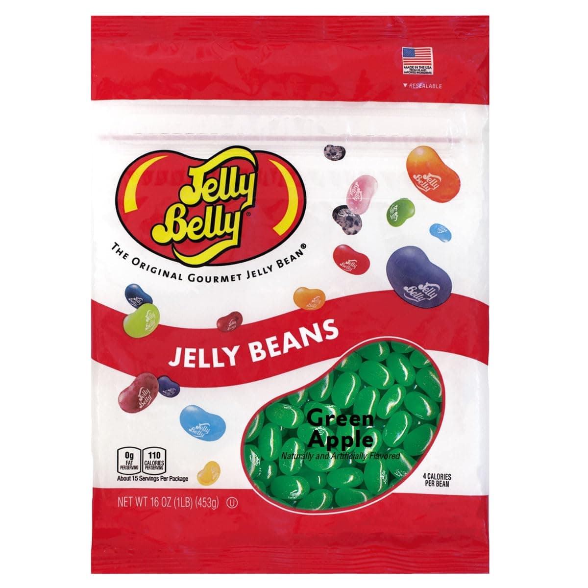 Jelly Belly Green Apple Jelly Beans - 1 Pound (16 Ounces) Resealable Bag - Genuine, Official, Straight from the Source