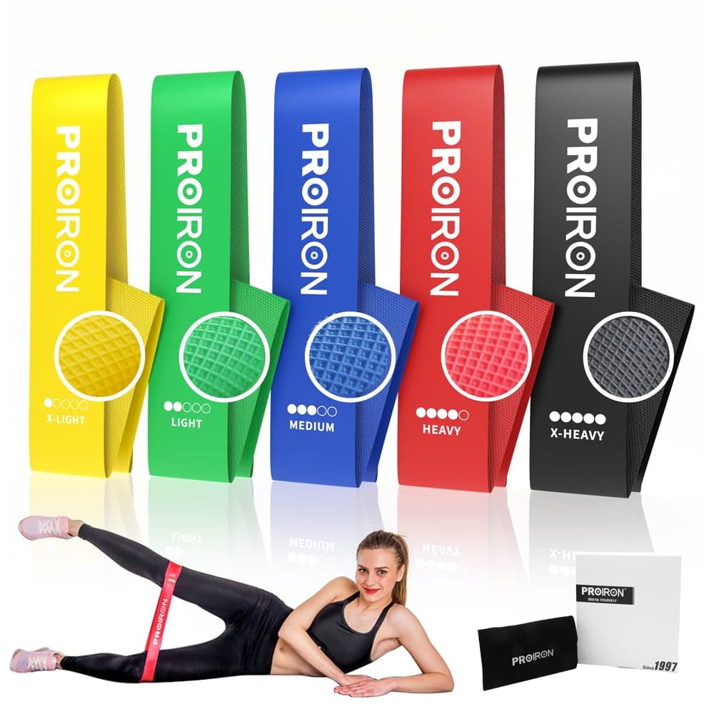 PROIRON Resistance Loop Bands,Exercise bands Set of 5 Rubber Latex Resistance Band with 5 Different Resistance Levels with Carrying Bag