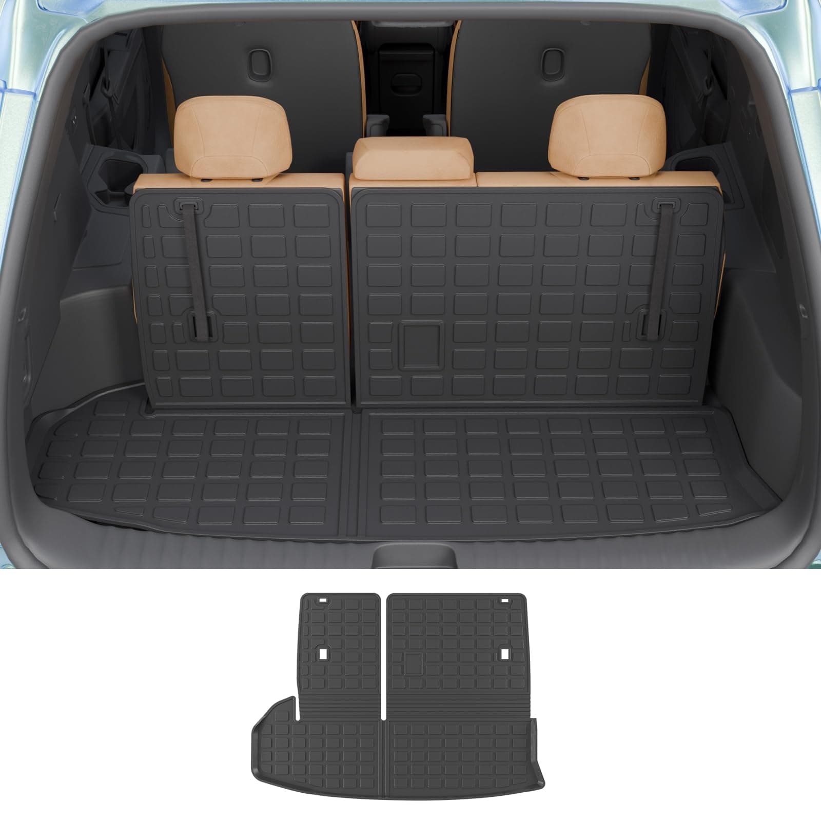 Rongtaod Cargo Mat Compatible with 2014-2019 Toyota Highlander Trunk Mat Cargo Mat Cargo Liner All Weather Back Seat Cover Protector 2018 Highlander Accessories (Trunk Mat with Backrest Mat)