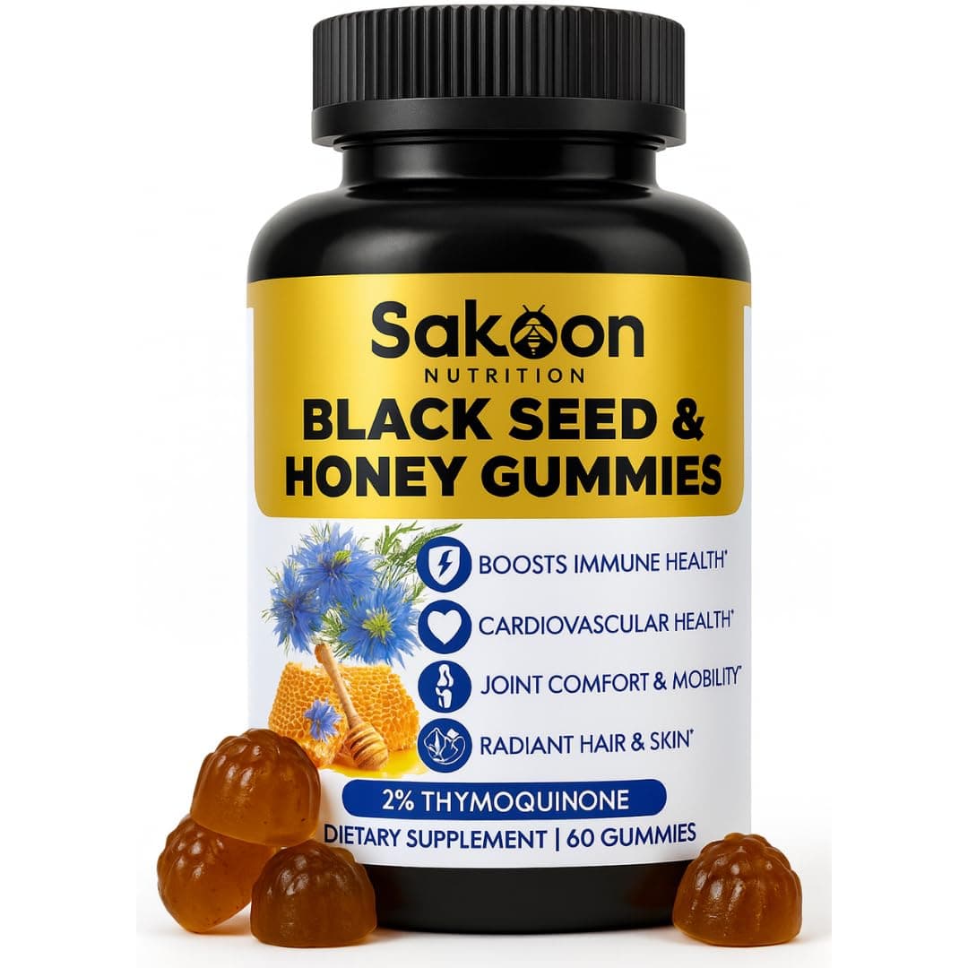 Black Seed Oil & Honey Gummies W/ 2%+ THYMOQUINONE | Nigella Sativa Seeds| Super antioxidant for Immune Support, Joints, Digestion, Hair & Skin | 60 Gummies