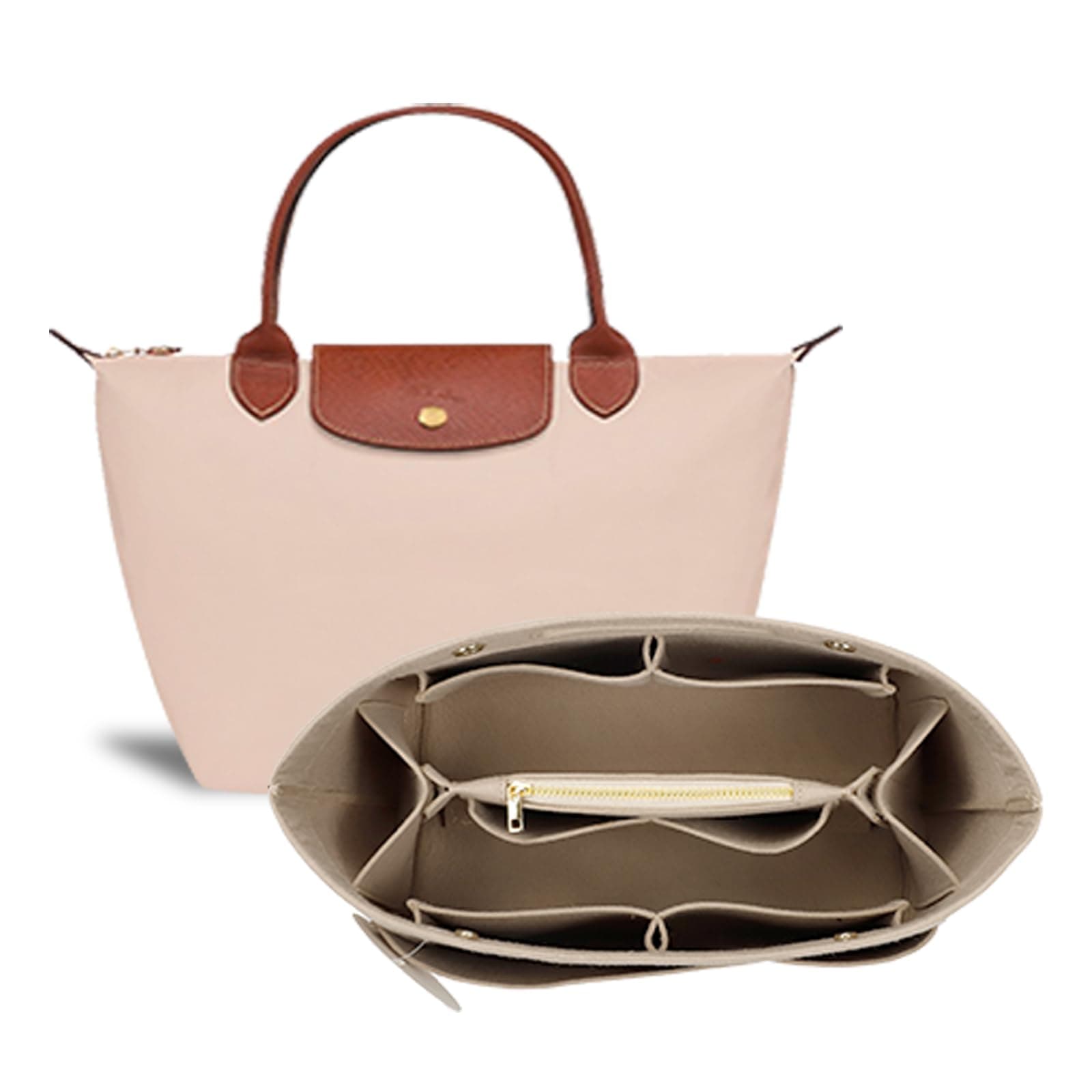 ETTP Purse Organizer Insert for Tote, Handbag Organizer Compatible with Shoulder Bag Large/Small, LE PLIAGE Top Handle Small/Medium (Beige, Large)