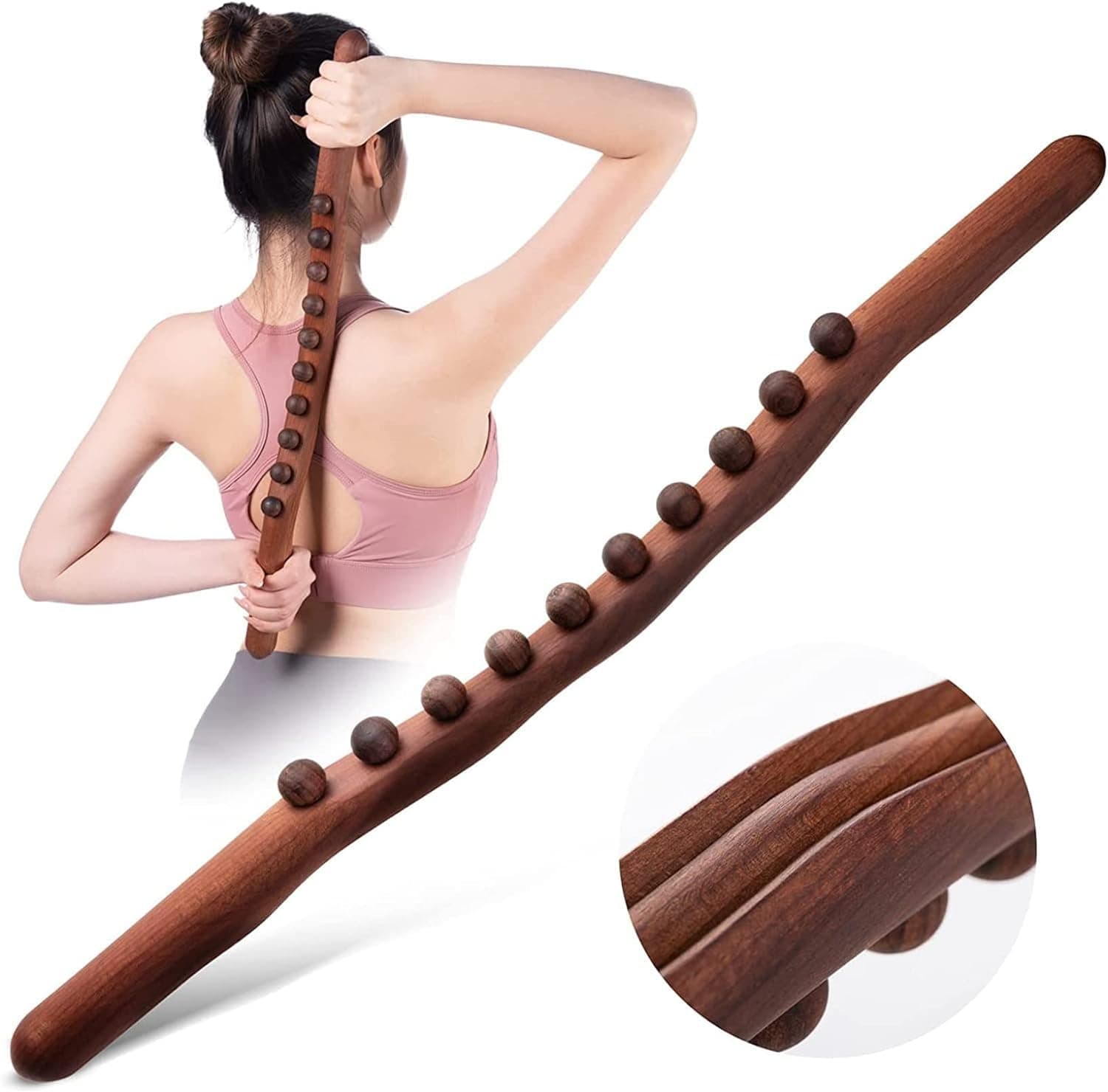 10 Bead Massage Roller stick Wood Gua Sha Tool Wooden Scraping Therapy Massage for Body Neck Shoulder Back Massager for Fascia Cellulite Muscle Abdomen, Muscle Belly Relief Tool