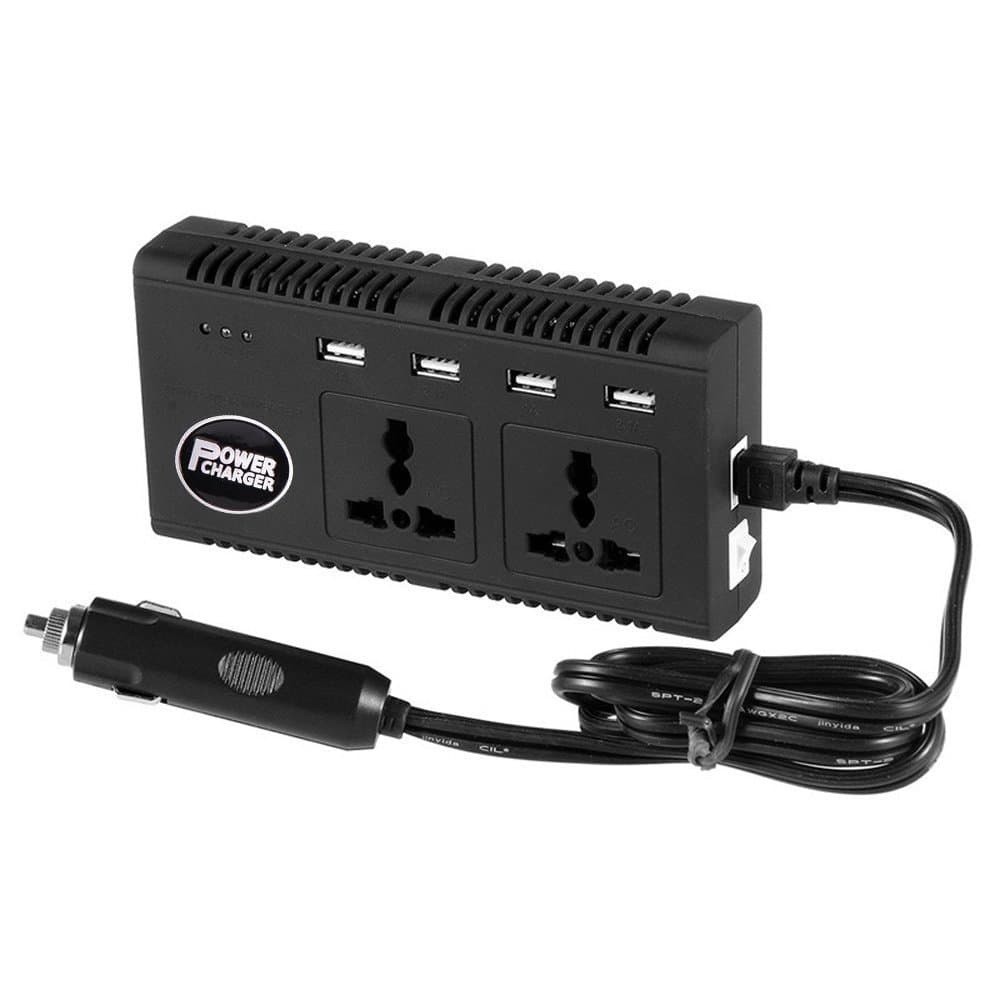 Hoenjuno 200W Power Inverter with 4 USB Ports DC 12V to AC 220V inverter with universal 2 AC sockets Charger Adapter for Car Laptop PSP Camera Phones