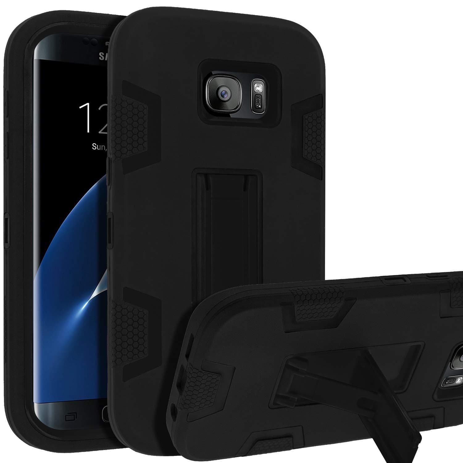 LUCKYCAT Case for s7 Edge, s7 Edge Phone case, Shockproof Anti-Scratch Anti-Fingerprint Kickstand Protective Case Cover for Samsung Galaxy S7 Edge, Black