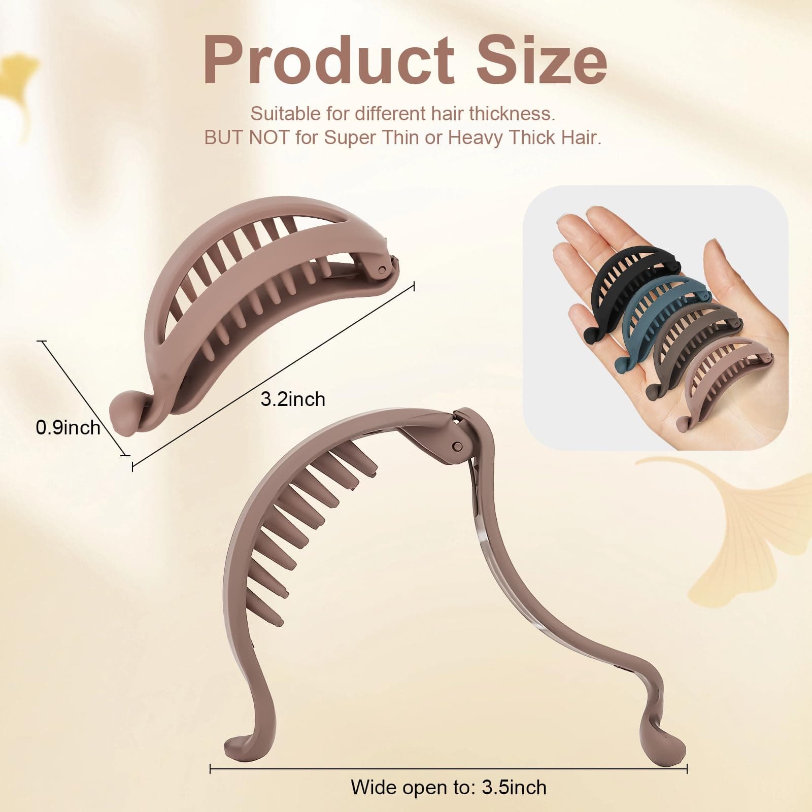 WHAVEL Banana Clips, 4 Pack - Small Banana Clip for Women, Strong Hold, Black & Brown, Classic Style, Curly & Wavy Hair