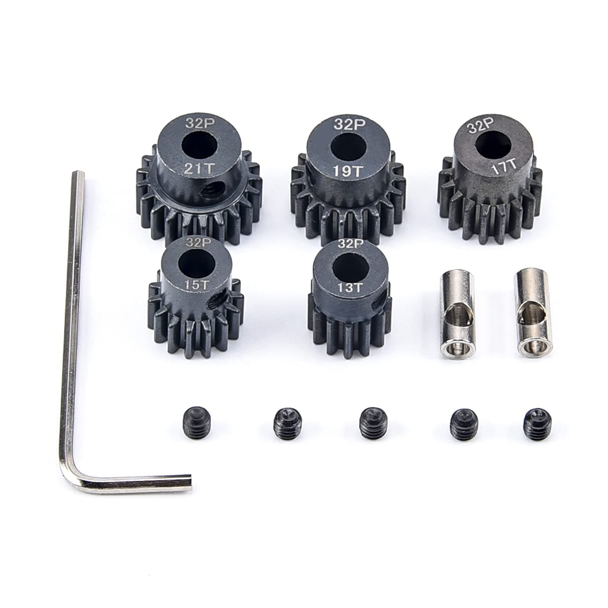 RC Pinion Gear 32P 5mm Hardened Metal Pinion Motor Gear Set 13T 15T 17T 19T 21T with 3.175mm Coupler for 1/8 RC Car