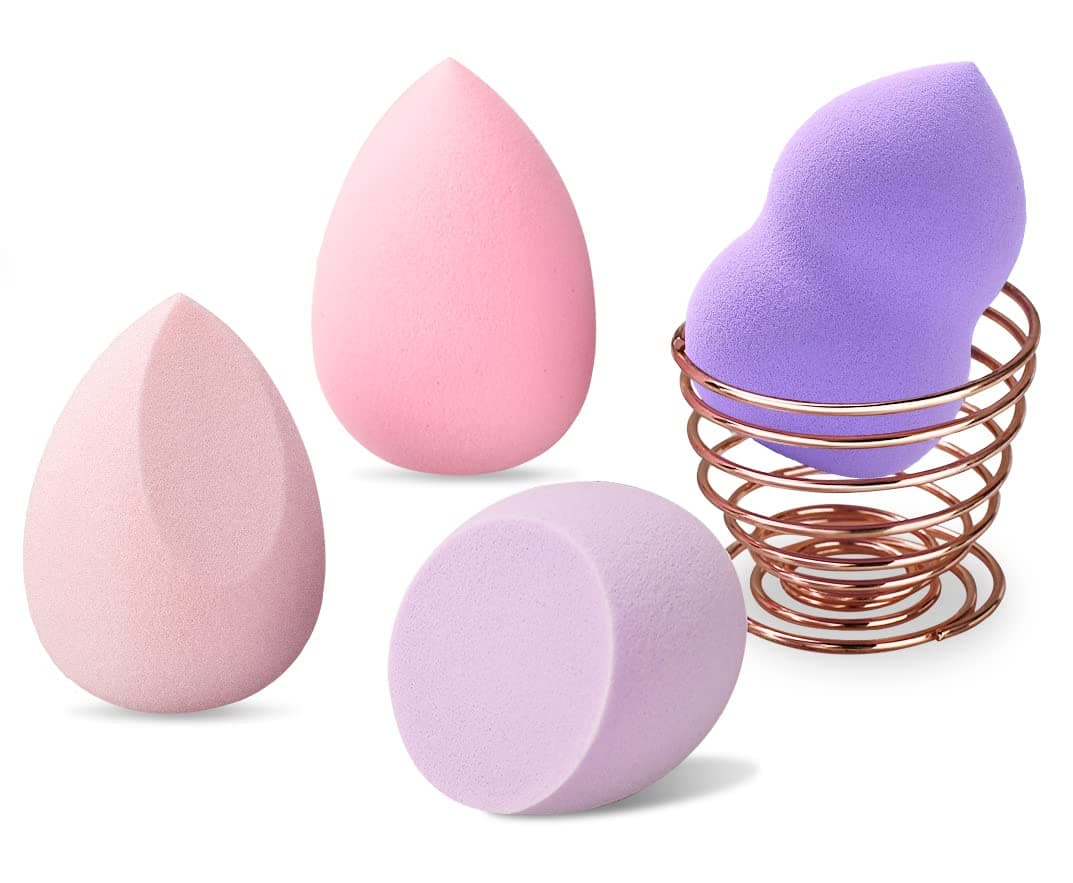 5 Pcs Makeup Sponge Set, 4 Pieces Make Up Sponge with 1 Holder, Beauty sponges, Makeup Blender for Face, Perfect for Foundation, Powder, and Blending - Includes Holder for Easy Storage!