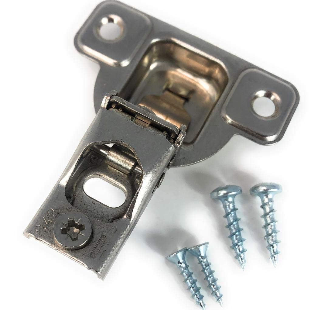 E-Centra Nickel-Plated Metal 106-degree 9/16-inch Overlay Screw-on Face Frame Hinge with 2 Cams (1 Hinge)