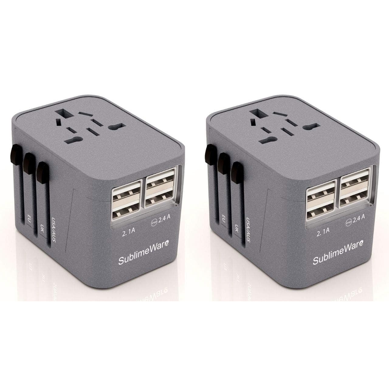 Travel Adapter China to USA- Power Plug Outlet (Grey 2 Pack) - w/4 USB Ports Work for 150+ Countries - International Travel 220 Volt Adapter - Type C A G I for UK Japan China EU Europe European