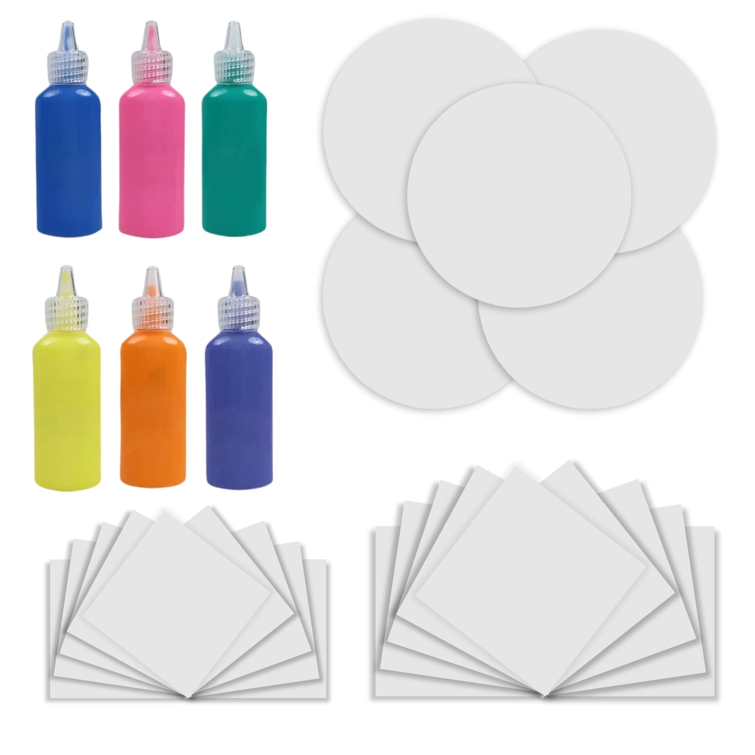 - Jovial & Joyful Spin Art Refill Pack - 10 Large Cards, 5 Round Cards, 6 Bottles of Colored Paint (Purple, Blue, Green, Pink, Orange, Yellow)