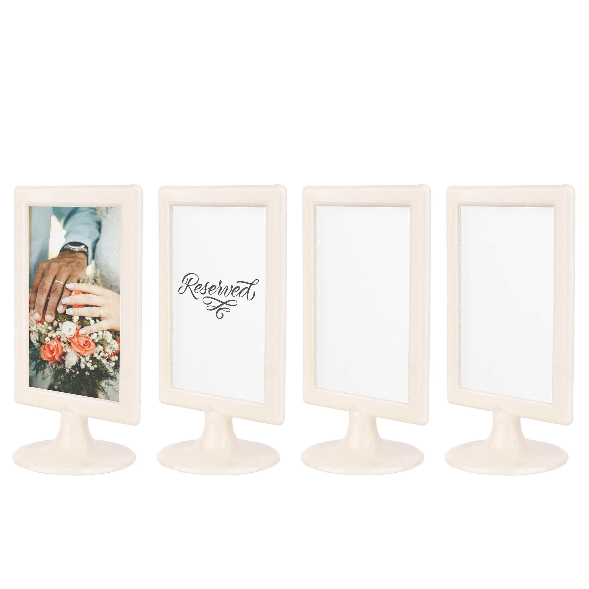 ALBEN Double Sided Standing Picture Frames - (Cream, 4 count) 4x6 Inch Pedestal Photo Frame with Inserts and Base - 2 Sided Frame for Vertical Display