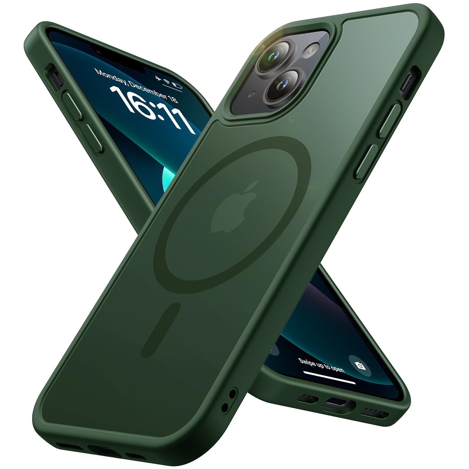 Magnetic for iPhone 13/14 Case, Military Grade Drop Protection, Compatible with MagSafe, Shockproof Anti-Fingerprint Translucent Phone Protective Cover for iPhone 13/14 (6.1"), Midnight Green