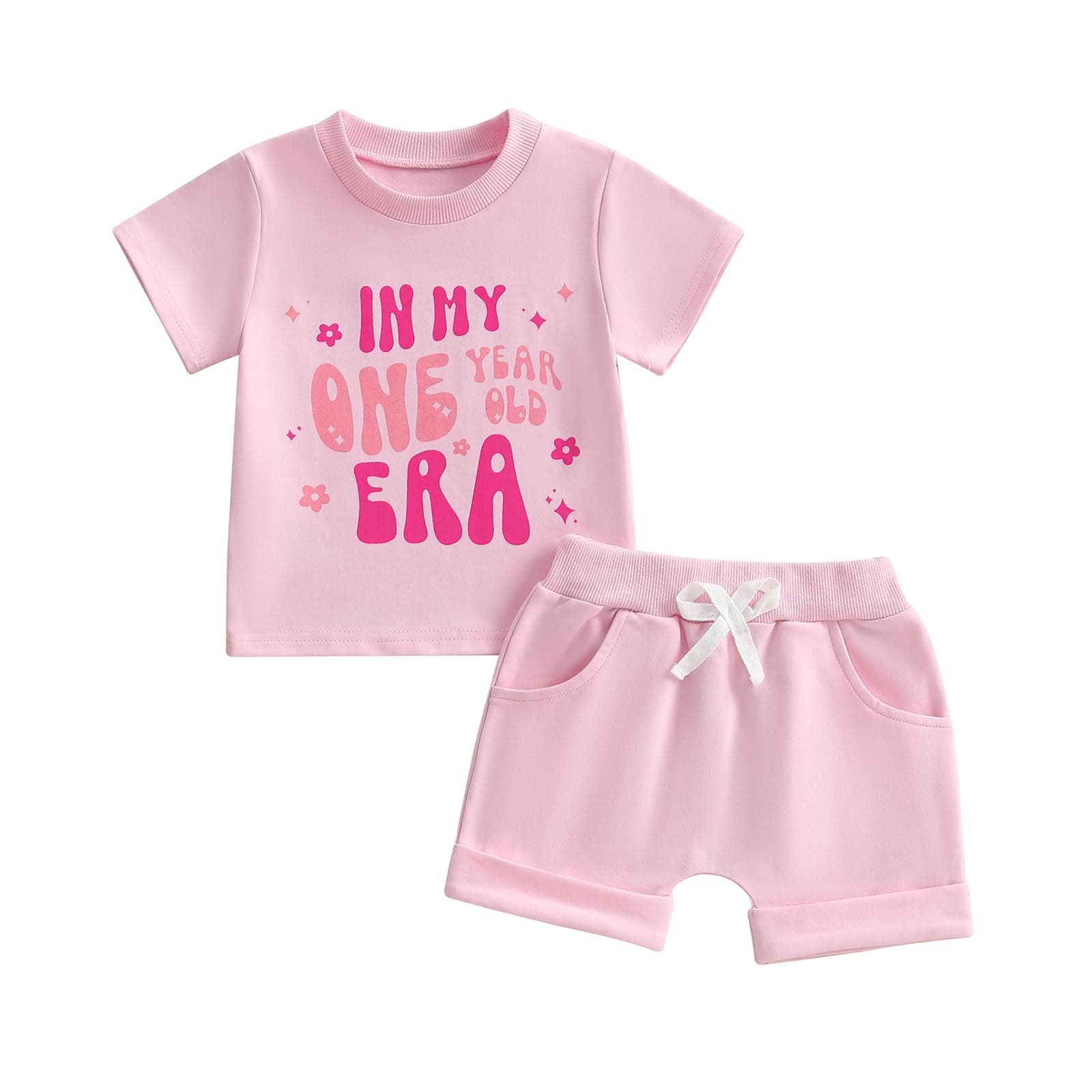Baby Girl First Birthday Outfit In My One Year Old Era Top Short Sleeve 1st Birthday Shirt + Casual Shorts Set