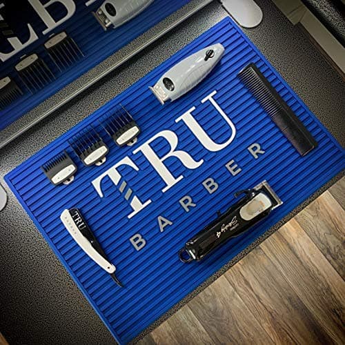 Tru Barber Mat 19" x 13" Flexible PVC Station Mat, Professional Mat, Salon and Barbershop work Station pads, Beauty salon tools hairstylist, Counter mat for clippers, Anti slip (Blue)