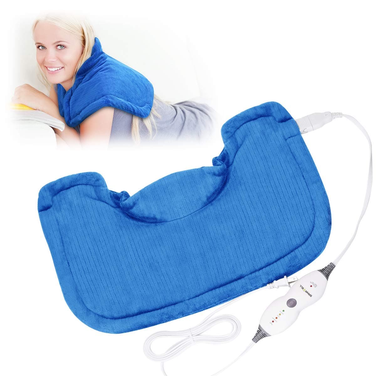 SanaWell Neck and Shoulder Heating Pad with Auto Shut Off for Neck Pain Relief - Neck Heat Wrap with Machine Washable and UL Listed, Moist Electric Heated Pad with 4 Heat Settings 14 " X 22 "