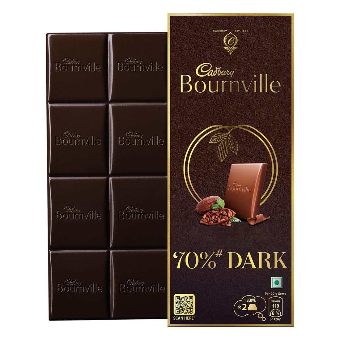 Cadbury Bournville Rich Cocoa 70% Dark Chocolate Bar, 80 g