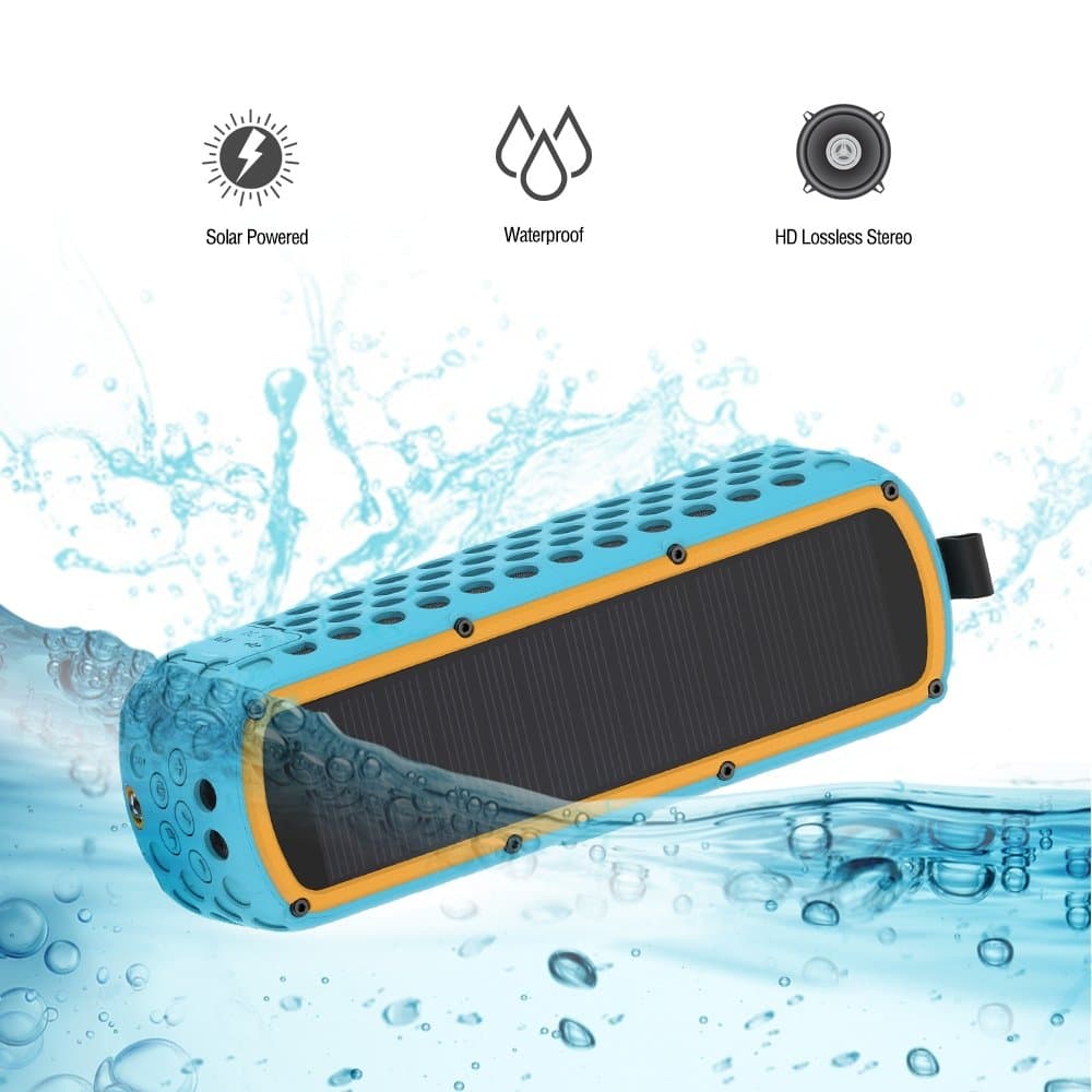 Lanmey Solar-powered Portable Wireless Bluetooth Speaker, High-Definition Sound & Superior bass, Shockproof Waterproof Silicone case for Outdoor Activity, 30 Hour Playtime, Built-in Microphone(Blue)
