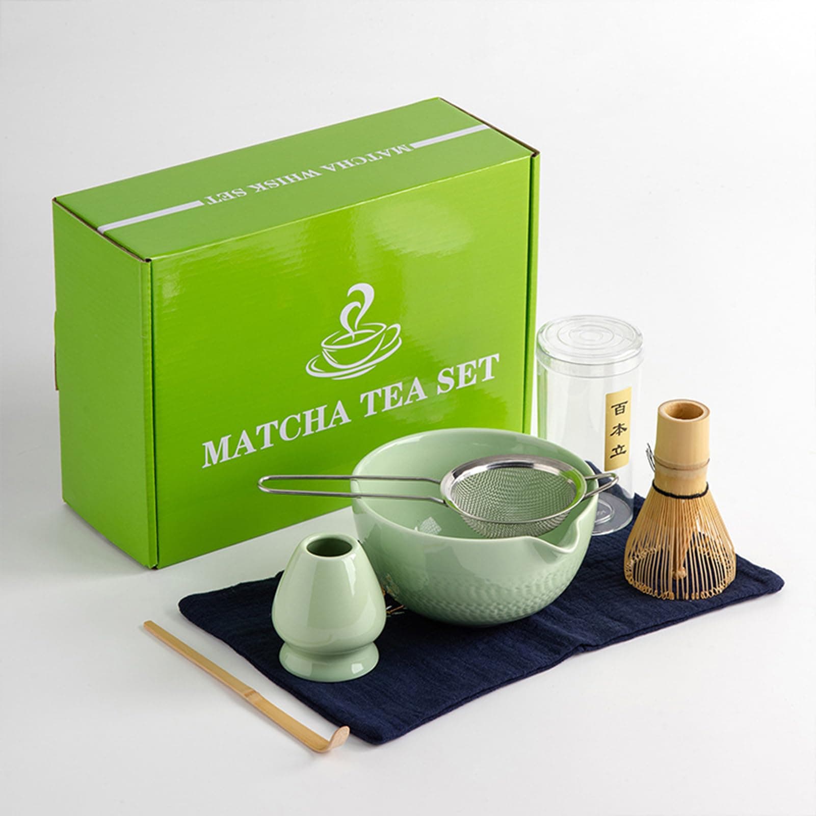 Matcha Whisk Set,6PCS Japanese Matcha Whisk and Bowl Kit,Matcha Bowl with Spout,Bamboo Matcha Whisk and Scoop,Tea Making Kit,Traditional Matcha Tool Set for Matcha Tea Ceremony (GREEN)