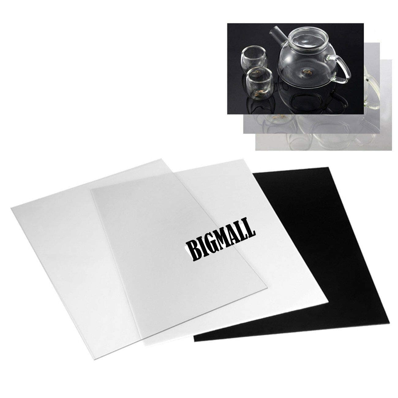 DIY4U Black White Opaque & Clear Plexiglass Sheet 6"x6" Laser Cut (8MM, Black + White + Clear, Pack of 3pcs) 1 Piece Each for Table top Photography of Small Jewellery Items