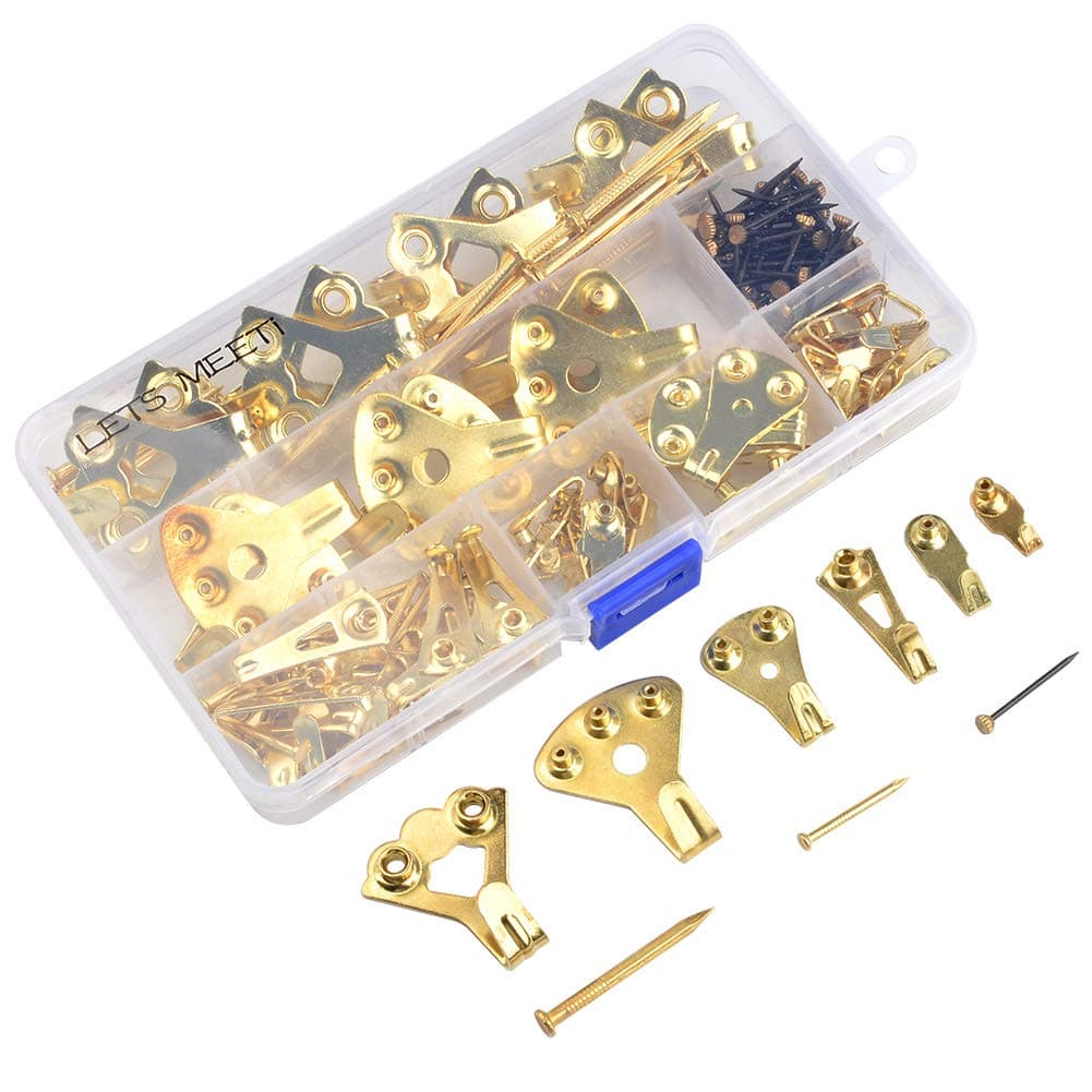 TIMESETL 136Pack Heavy Duty Picture Hanging Kit 10, 20, 30, 50, 75, 100lbs Mirror Canvas Picture Hanger Hooks and Nails for Plasterboard Wall Protection
