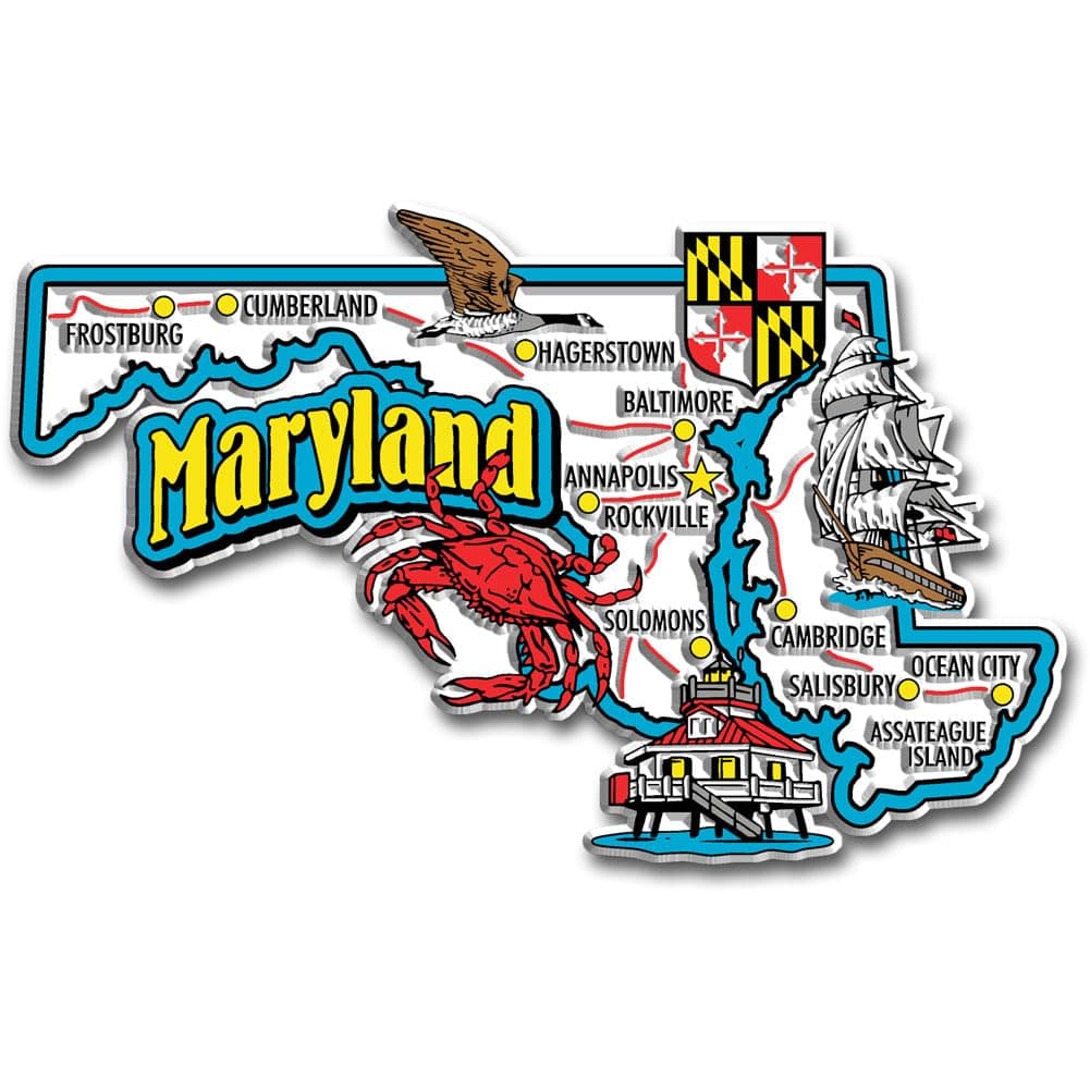 Maryland Jumbo State Magnet by Classic Magnets, 4.8" x 3", Collectible Souvenirs and Gifts Made in The USA